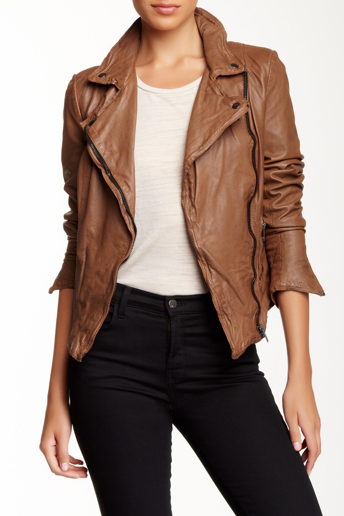 Lyst Muubaa Monteria Genuine Leather Biker Jacket In Brown Gallery