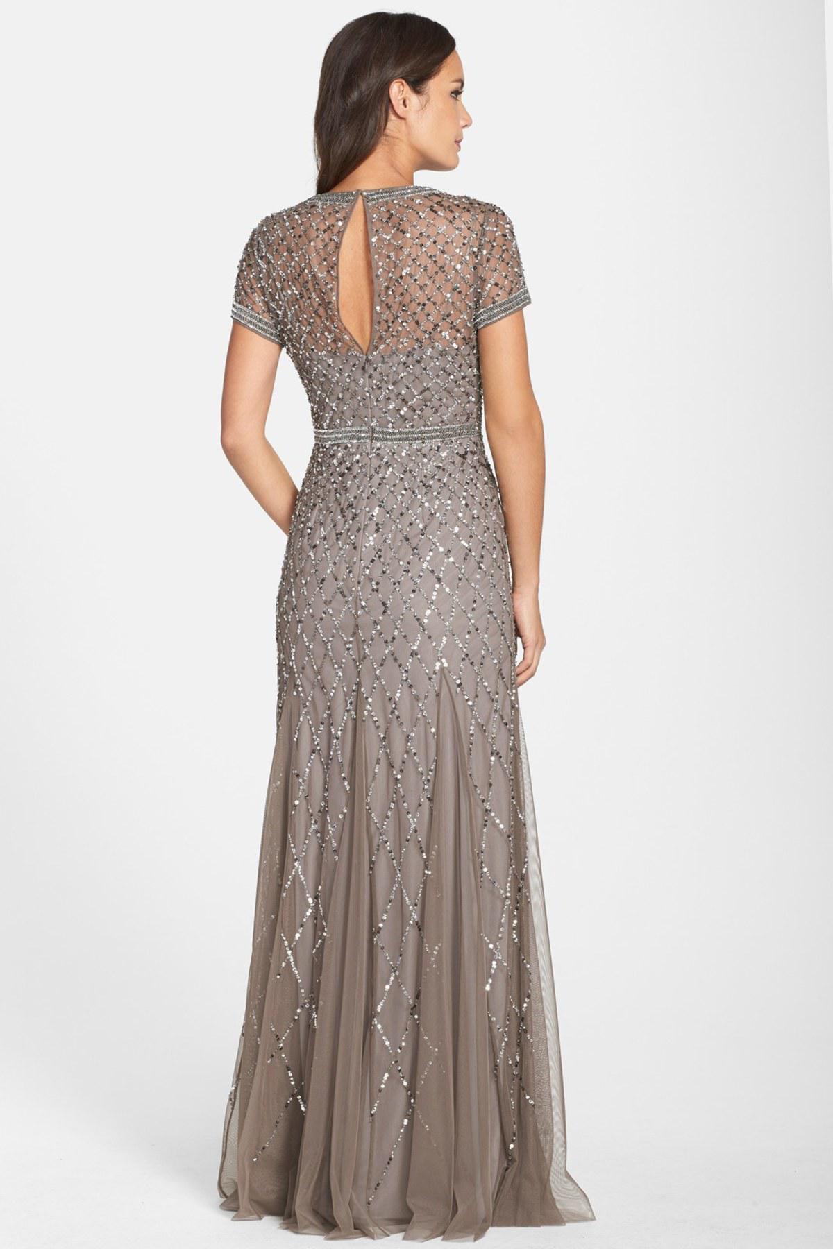 Lyst - Adrianna Papell Beaded Mesh Gown in Gray