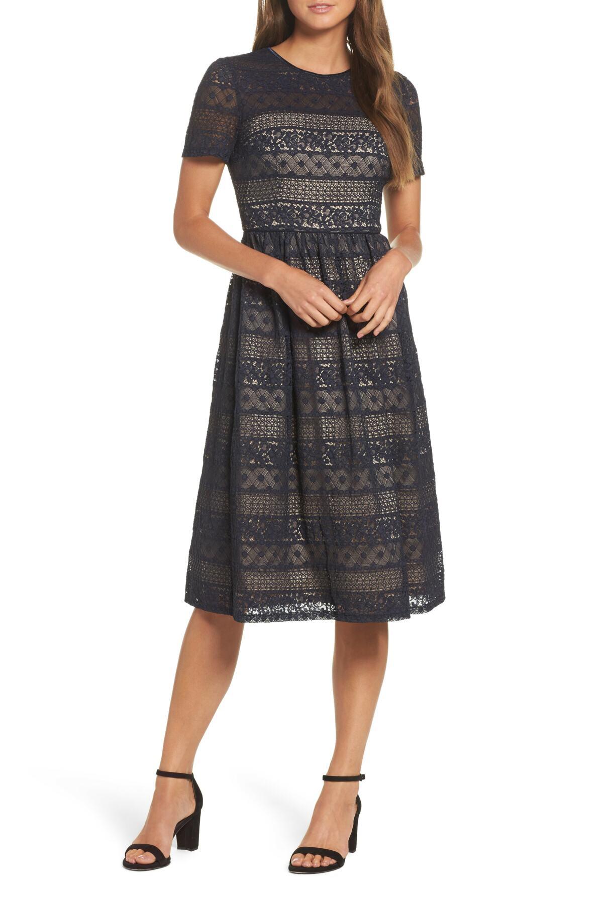 Maggy London Lace Midi Dress (regular & Petite) in Blue - Lyst