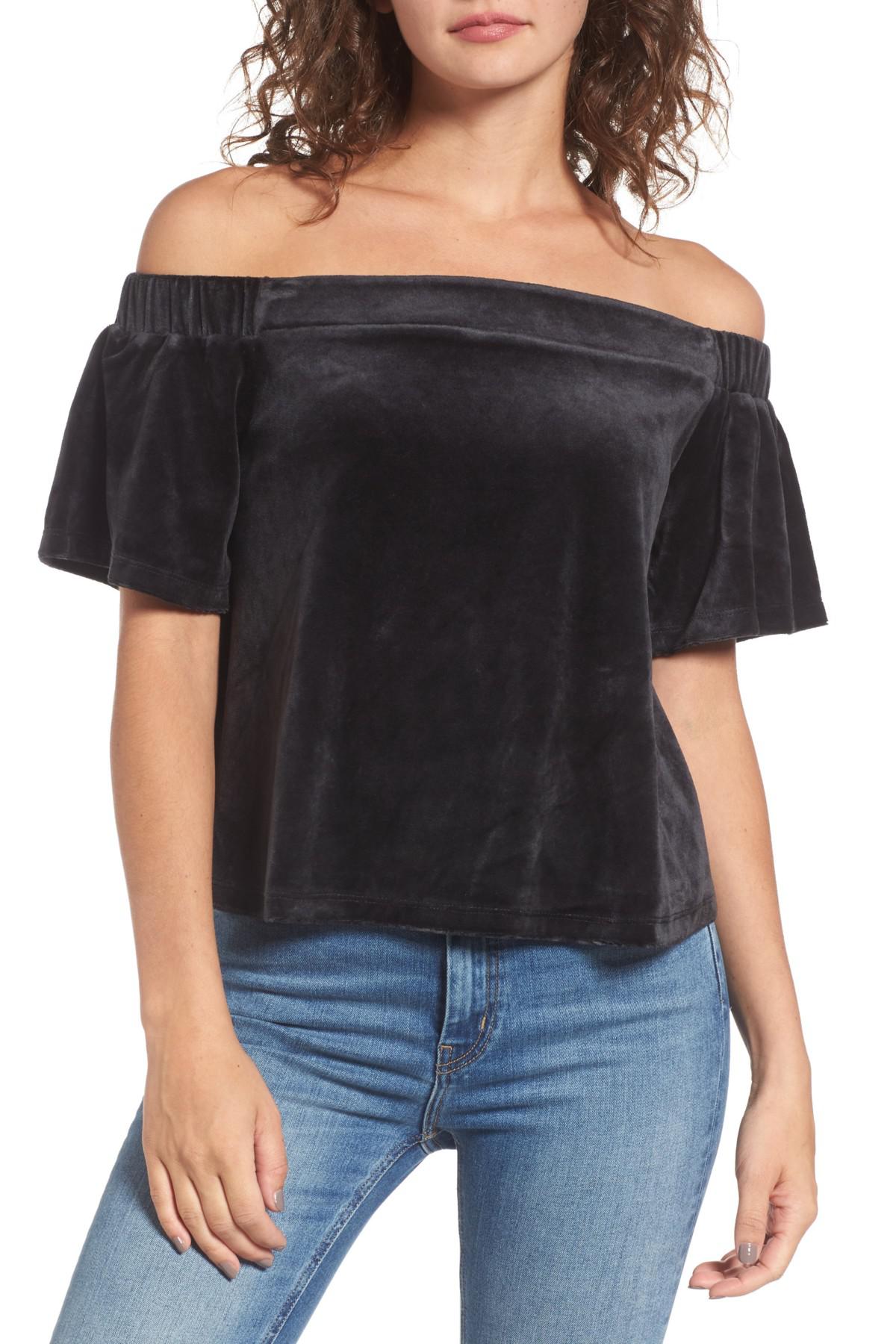 Lyst - Juicy Couture Velour Off-the-shoulder Top in Black