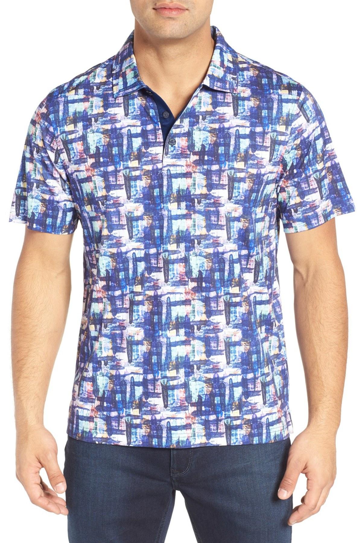 Bugatchi Print Cotton Polo Shirt in Blue for Men - Lyst