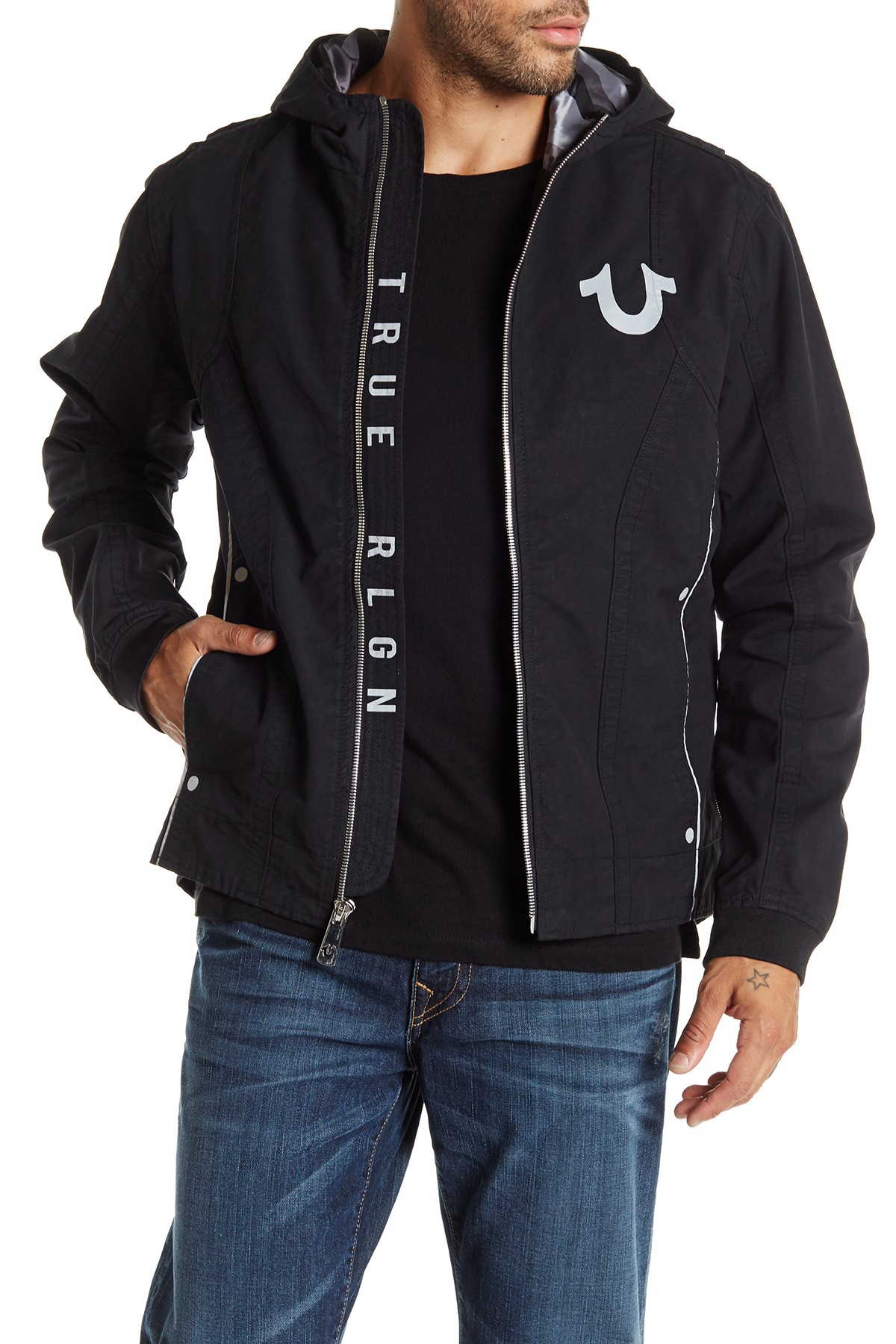 True religion Reflective Moto Jacket in Black for Men (JET BLACK