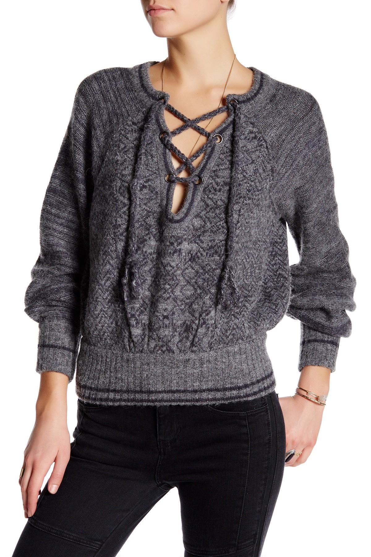 Online india sweater v lace up neck made sweatshops korea Usa up v neck sweater lace temecula