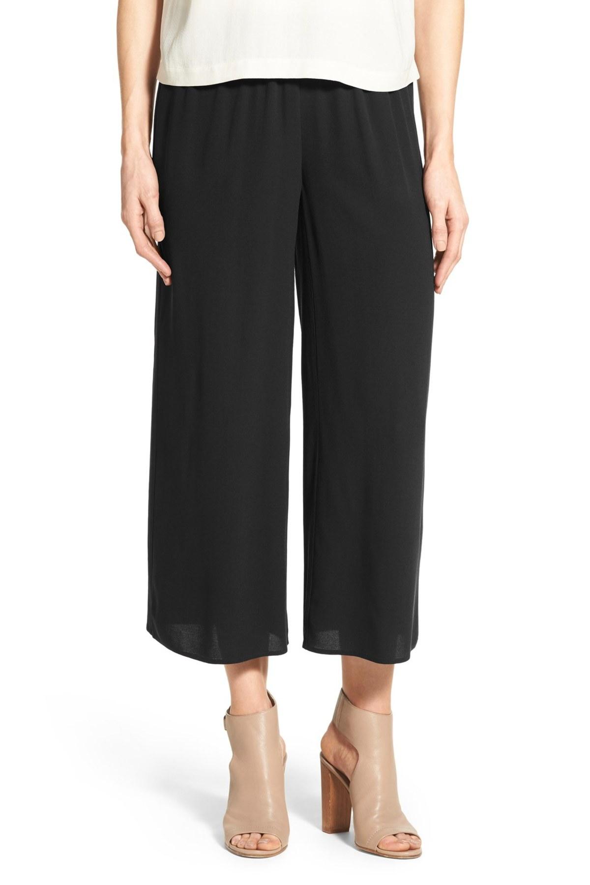 Eileen Fisher Silk Wide Leg Crop Pants in Black - Lyst