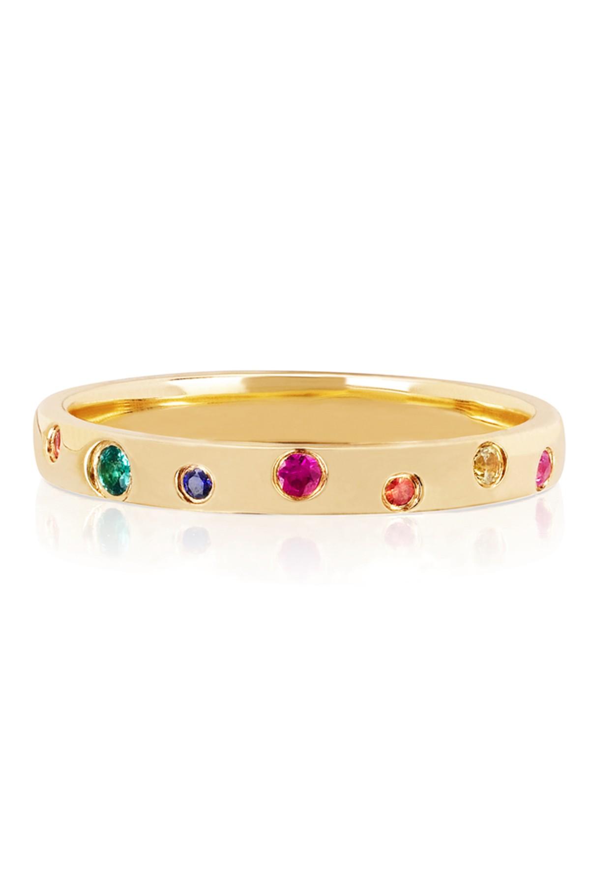 EF Collection 14k Yellow Gold Rainbow Gemstone Speckled Ring - Size 7 ...