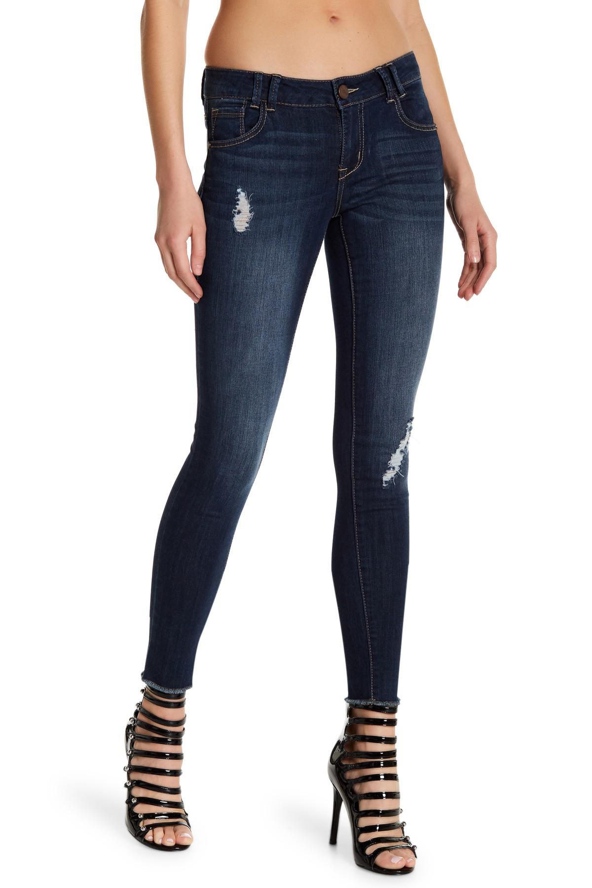 Lyst 1822 Denim Undone Hem Stretchy Skinny Leg Jeans in Blue