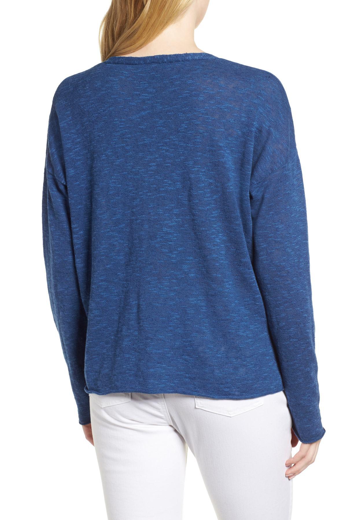 Lyst Eileen Fisher Boxy Organic Linen & Cotton Sweater in Blue