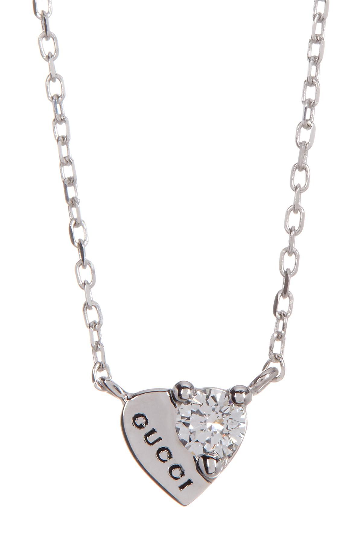 Lyst - Gucci 18k White Gold Trademark Diamond Heart Necklace