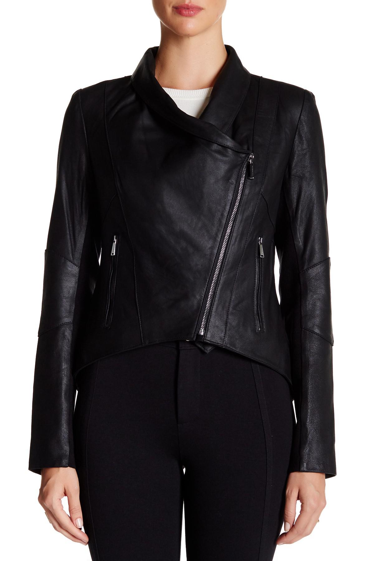 Lyst - Bcbgeneration Genuine Leather Coattail Drape Front Jacket in Black