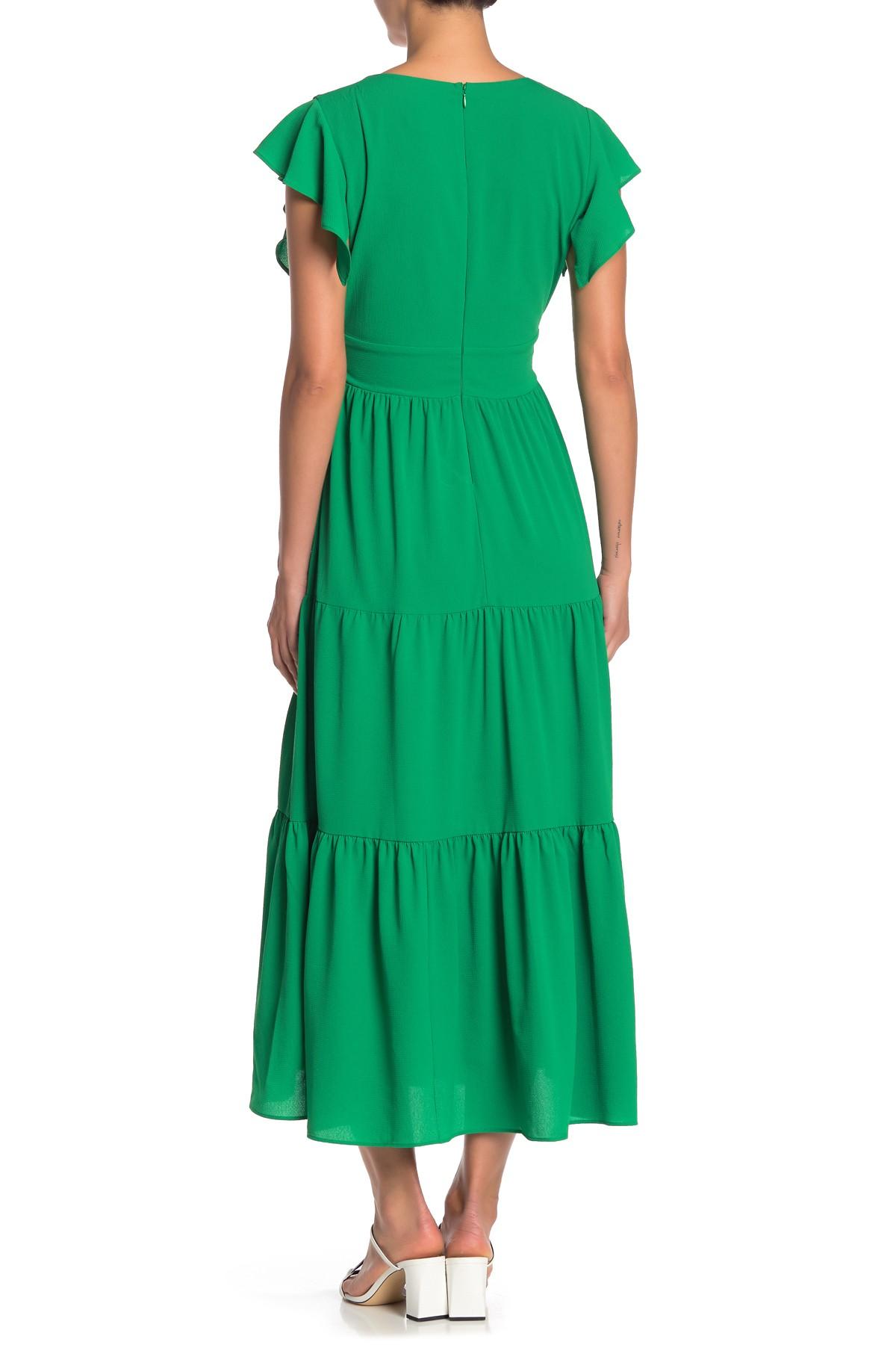 Eci Flutter Sleeve Tiered Maxi Dress in Green - Lyst