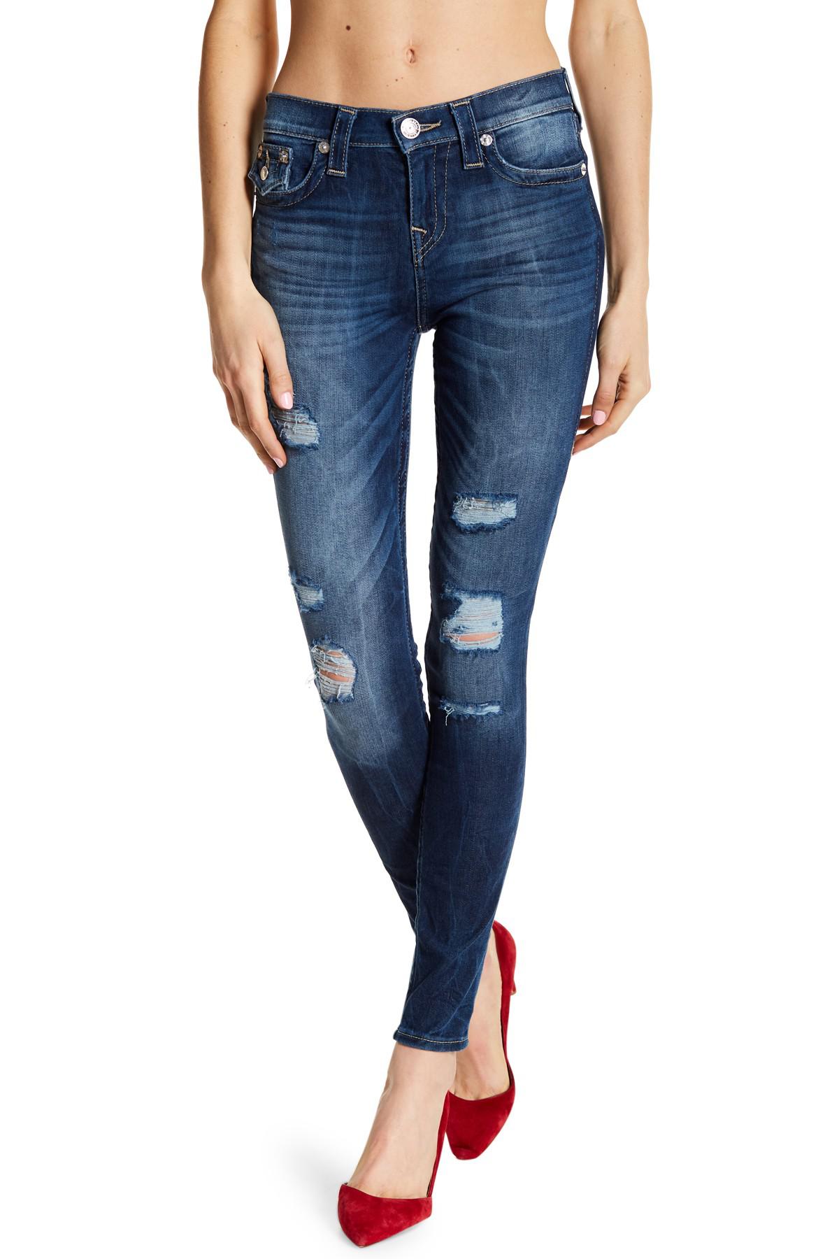 Lyst - True Religion High Rise Super Skinny Jeans in Blue