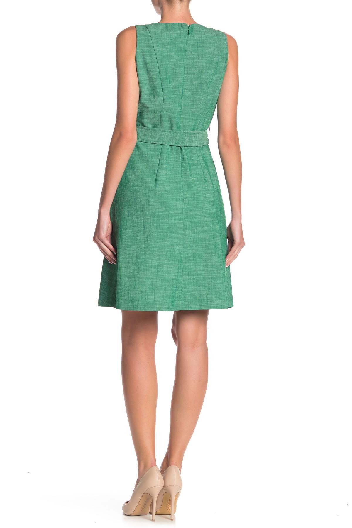 Sharagano Sleeveless Belted Dress in Green - Lyst
