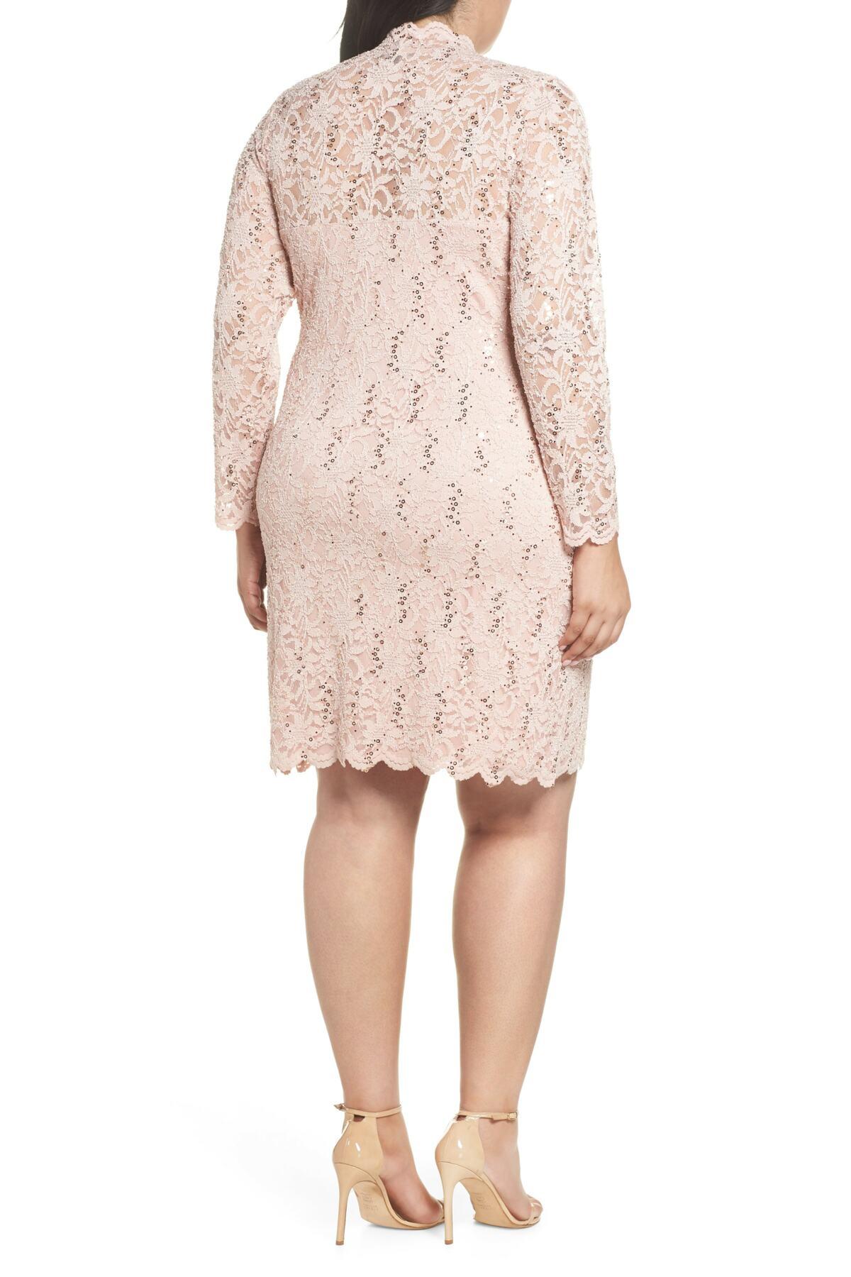 Marina Sequin Stretch Lace Sheath Dress (plus Size) in Pink - Lyst