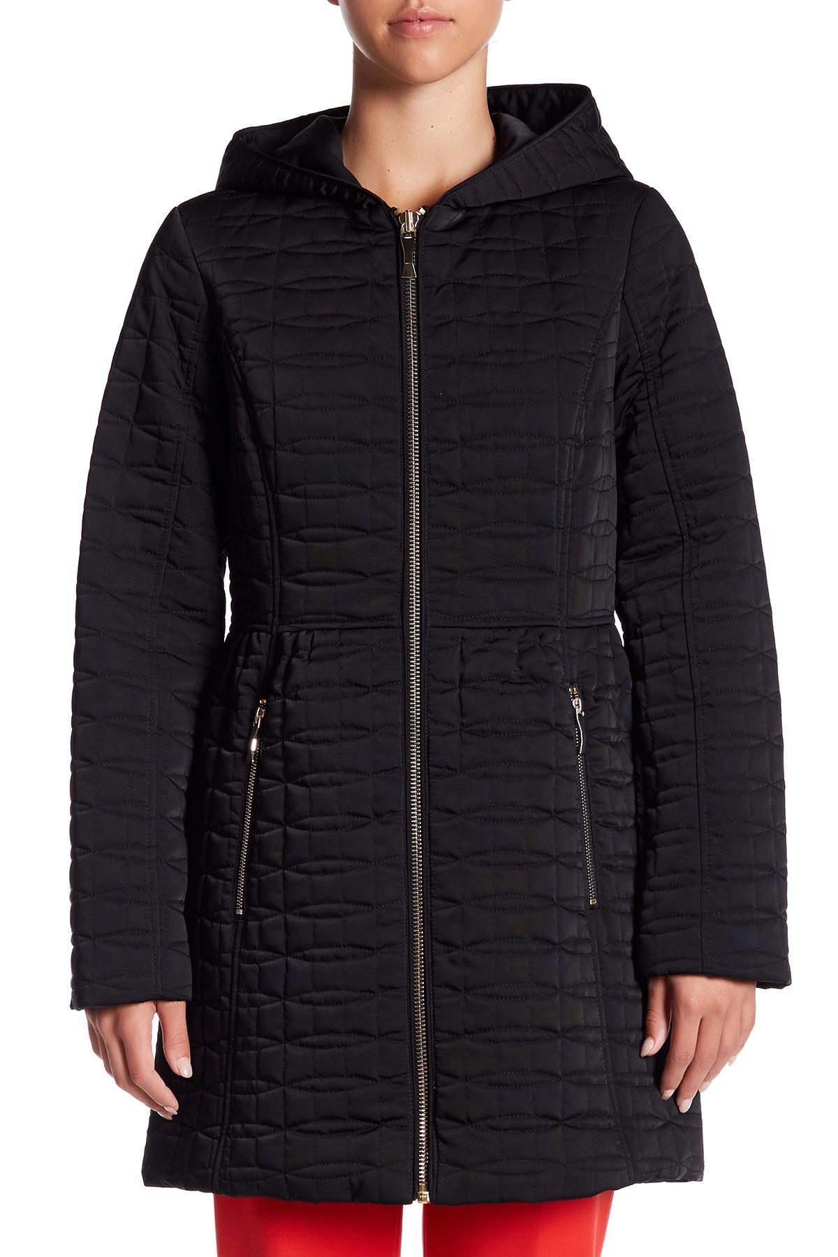 Lyst - Kate Spade Quilted Front Zip Hooded Jacket in Black