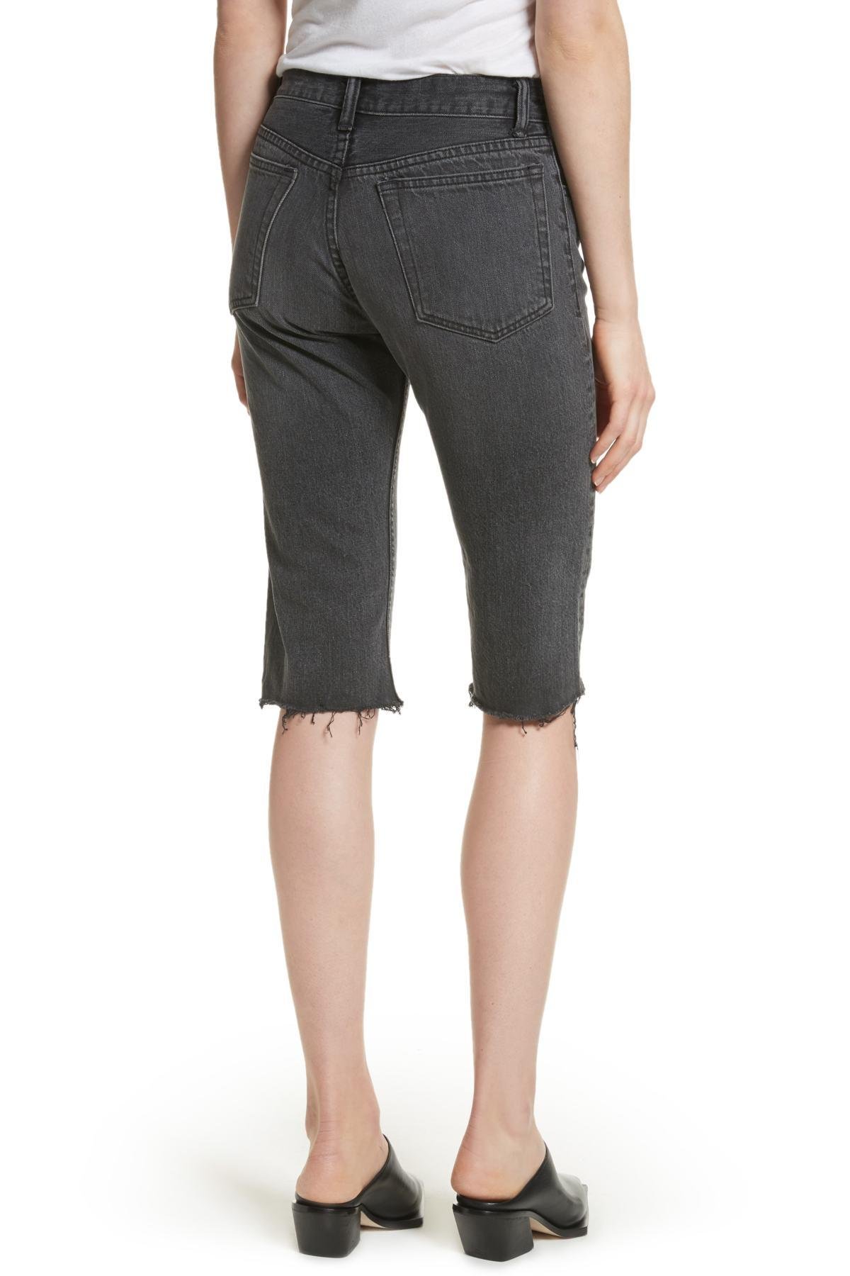 Helmut Lang Cutoff Knee Length Denim Shorts in Black - Lyst