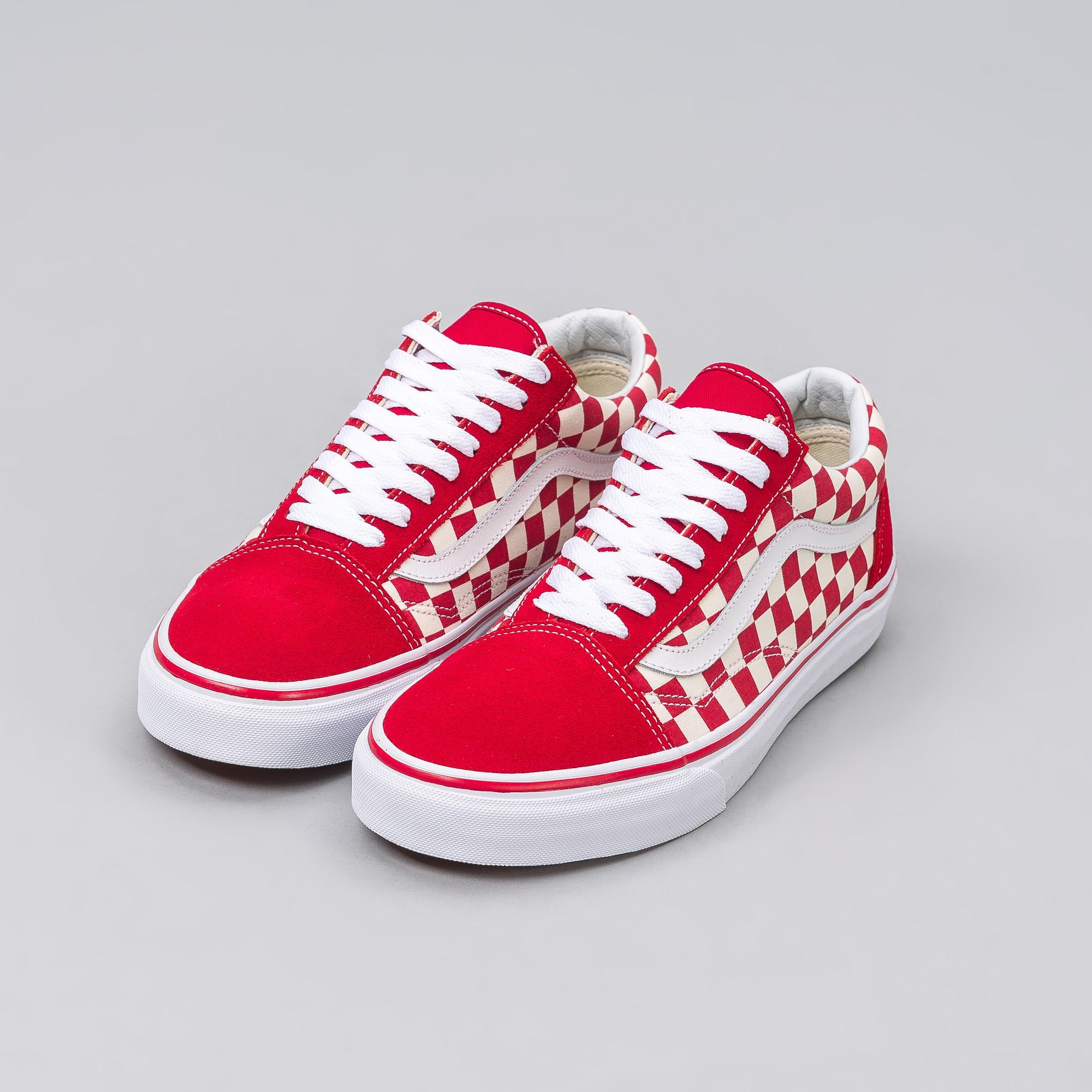 red checkerboard vans