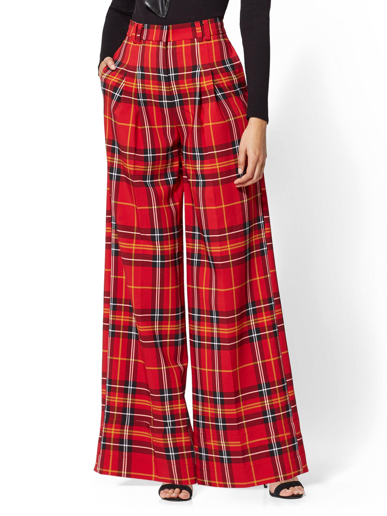 New York & Company Synthetic 7th Avenue - Red Plaid Palazzo Pant - Lyst