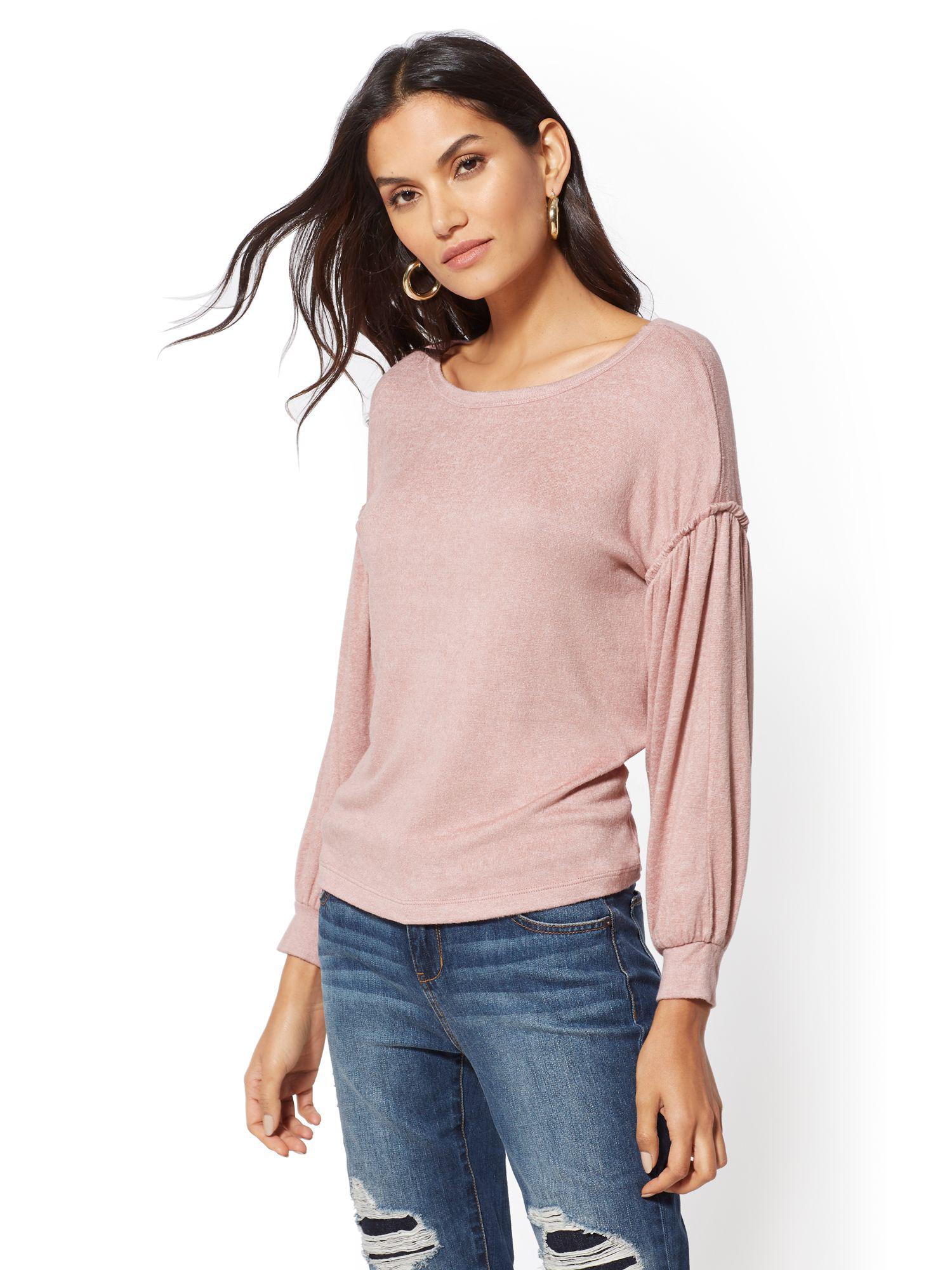 Lyst New York & Company Dropshoulder Puffsleeve Top in Pink