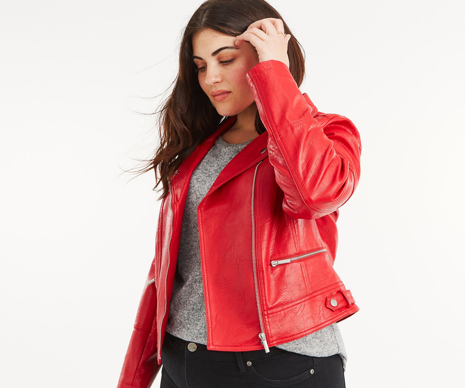 Oasis Curve Biker Jacket In Red Lyst