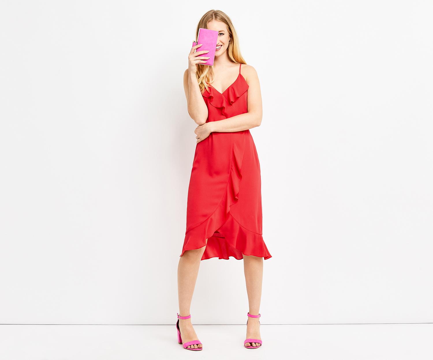 Lyst - Oasis Plain Frill Midi Dress in Red