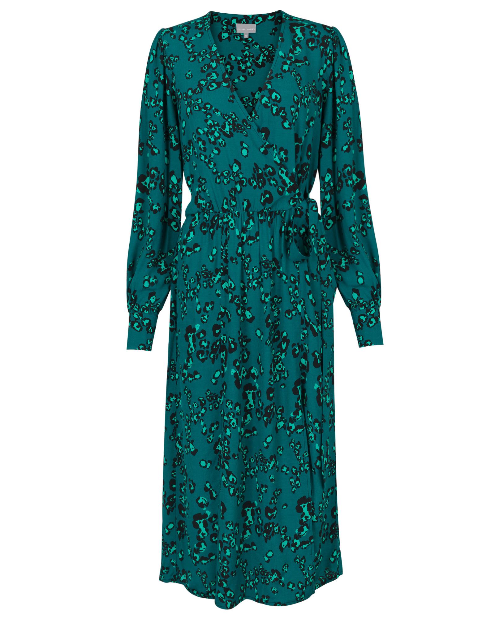 Oliver Bonas Teal Animal Print Midi Dress in Blue - Lyst