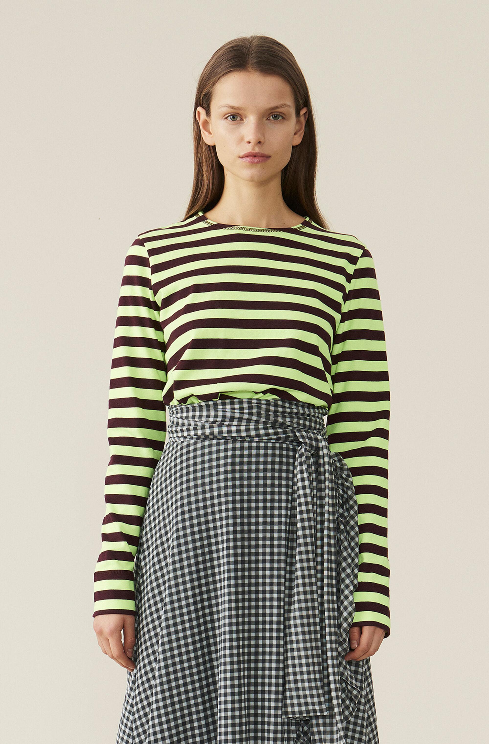 Ganni Striped Cotton Jersey Pullover in Green - Lyst
