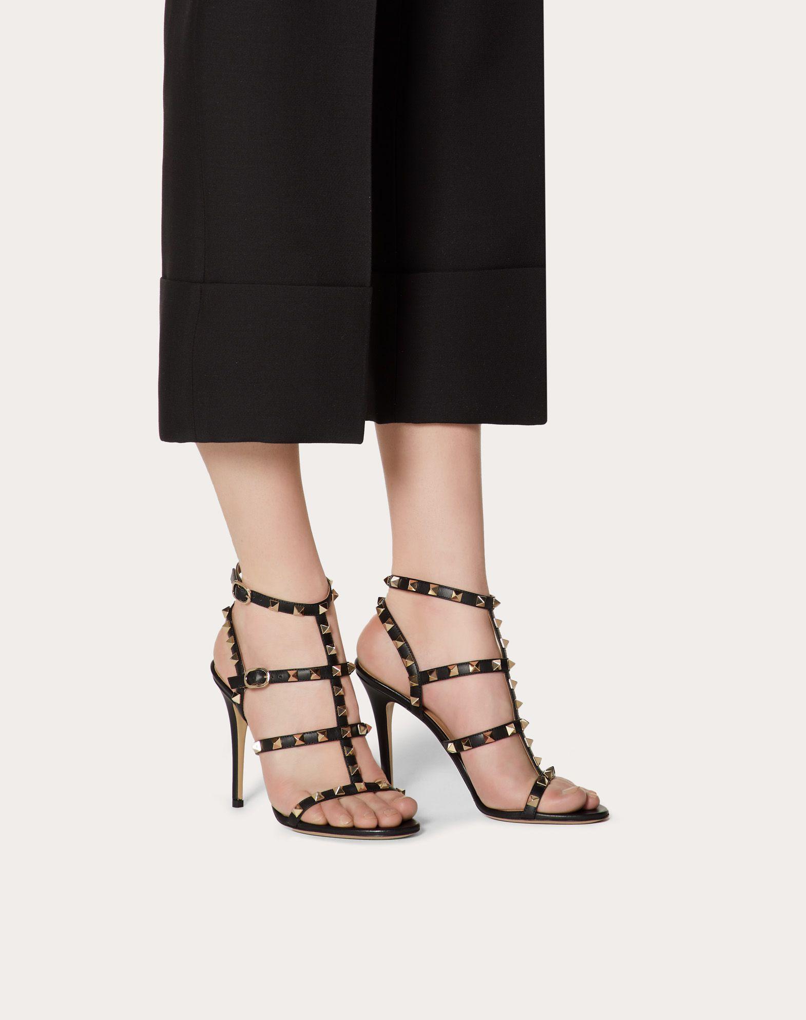 Valentino Rockstud Calfskin Ankle Strap Sandal 100 Mm in Black - Lyst