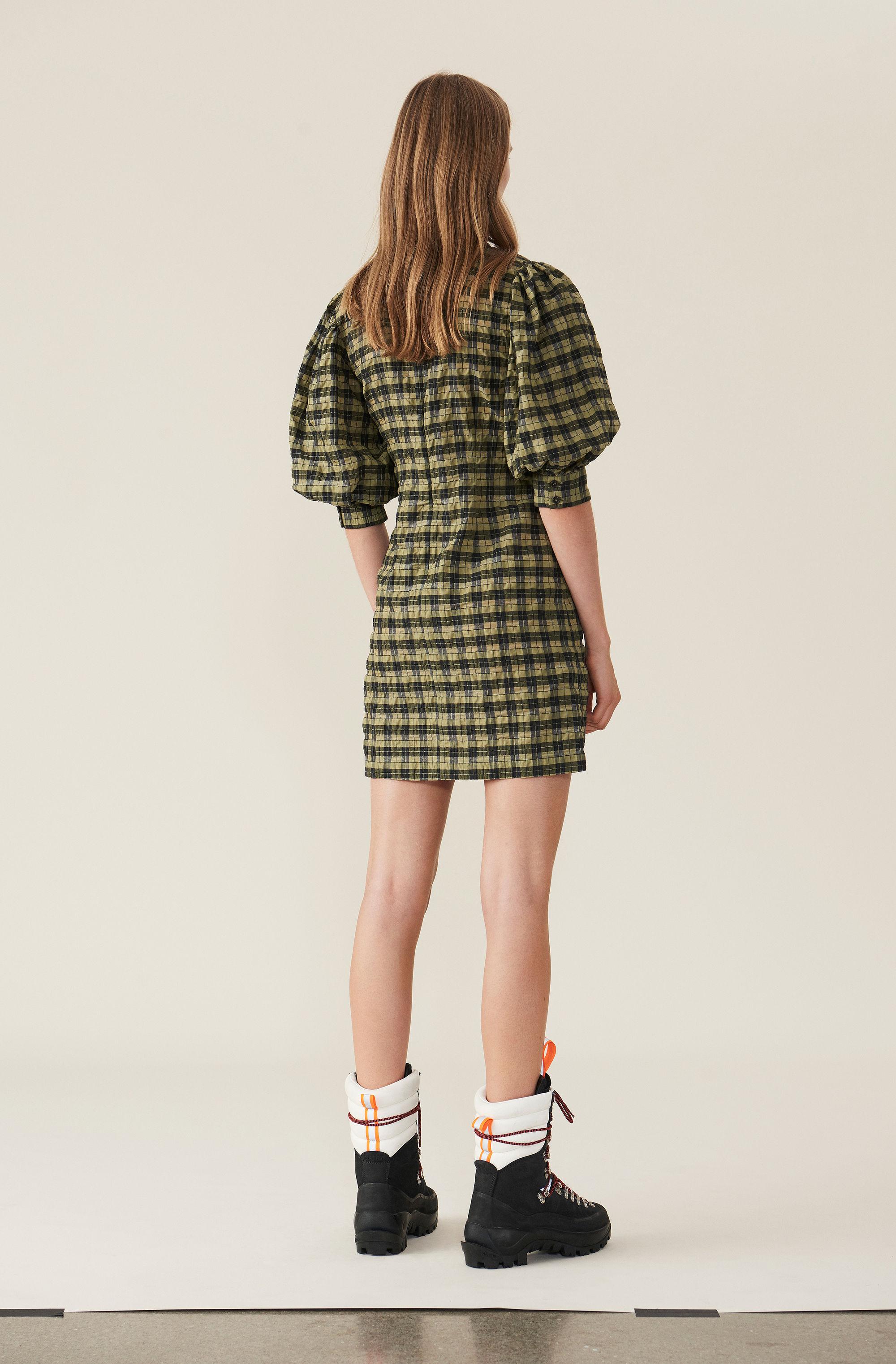 ganni seersucker dress green