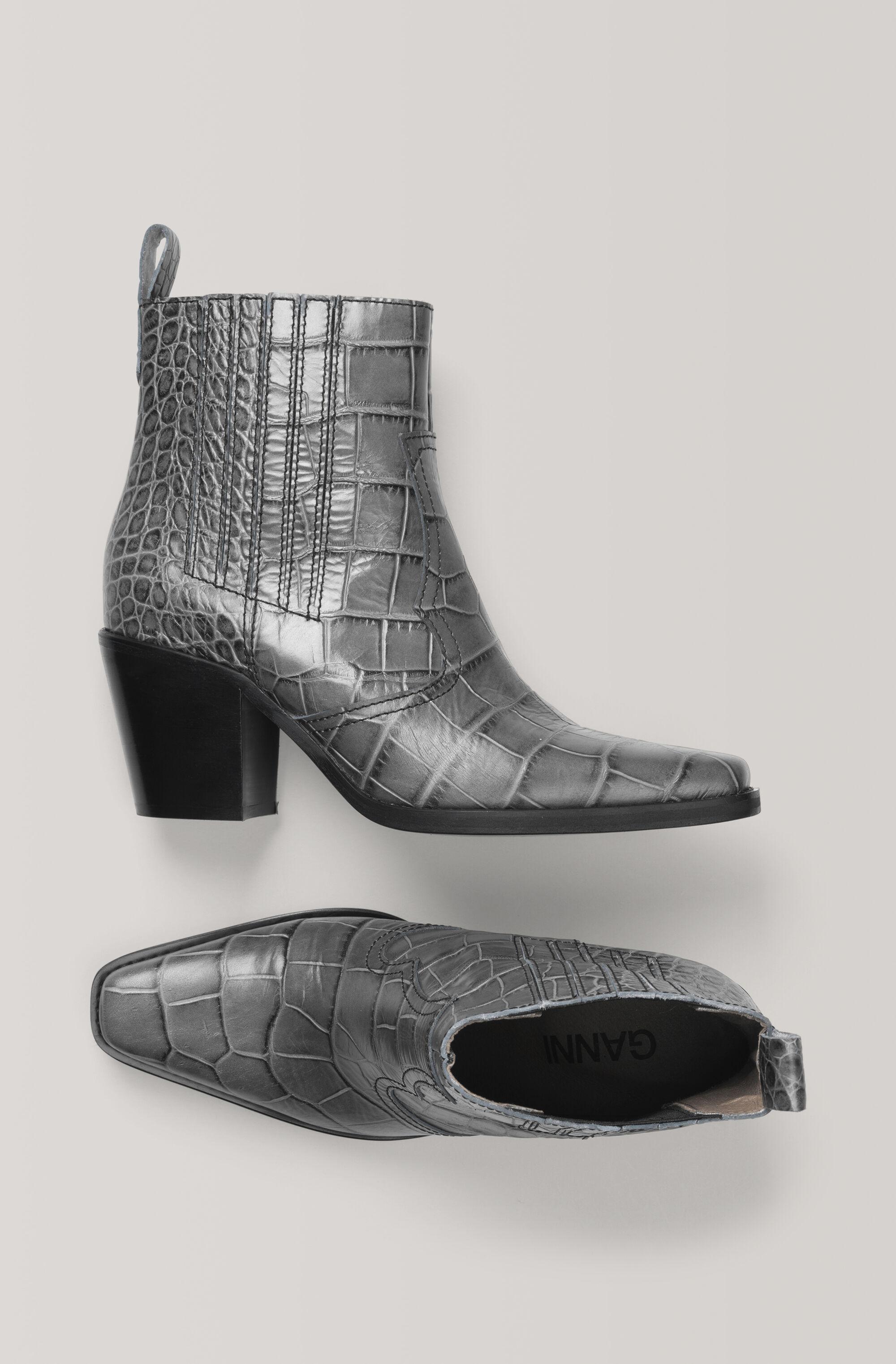 Ganni Leather Western Ankle Boots in Gray - Lyst