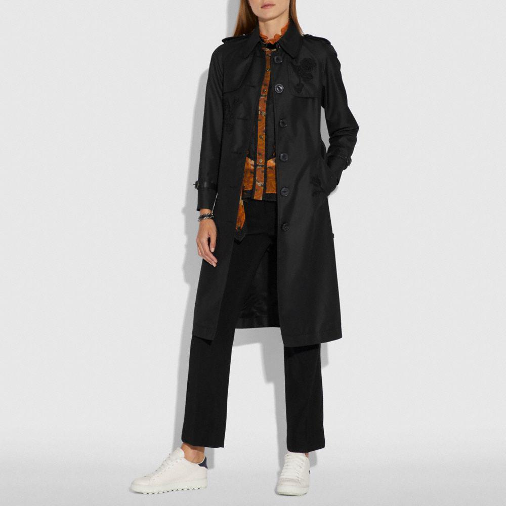 COACH Cotton Embellished Trench Coat in Black - Lyst