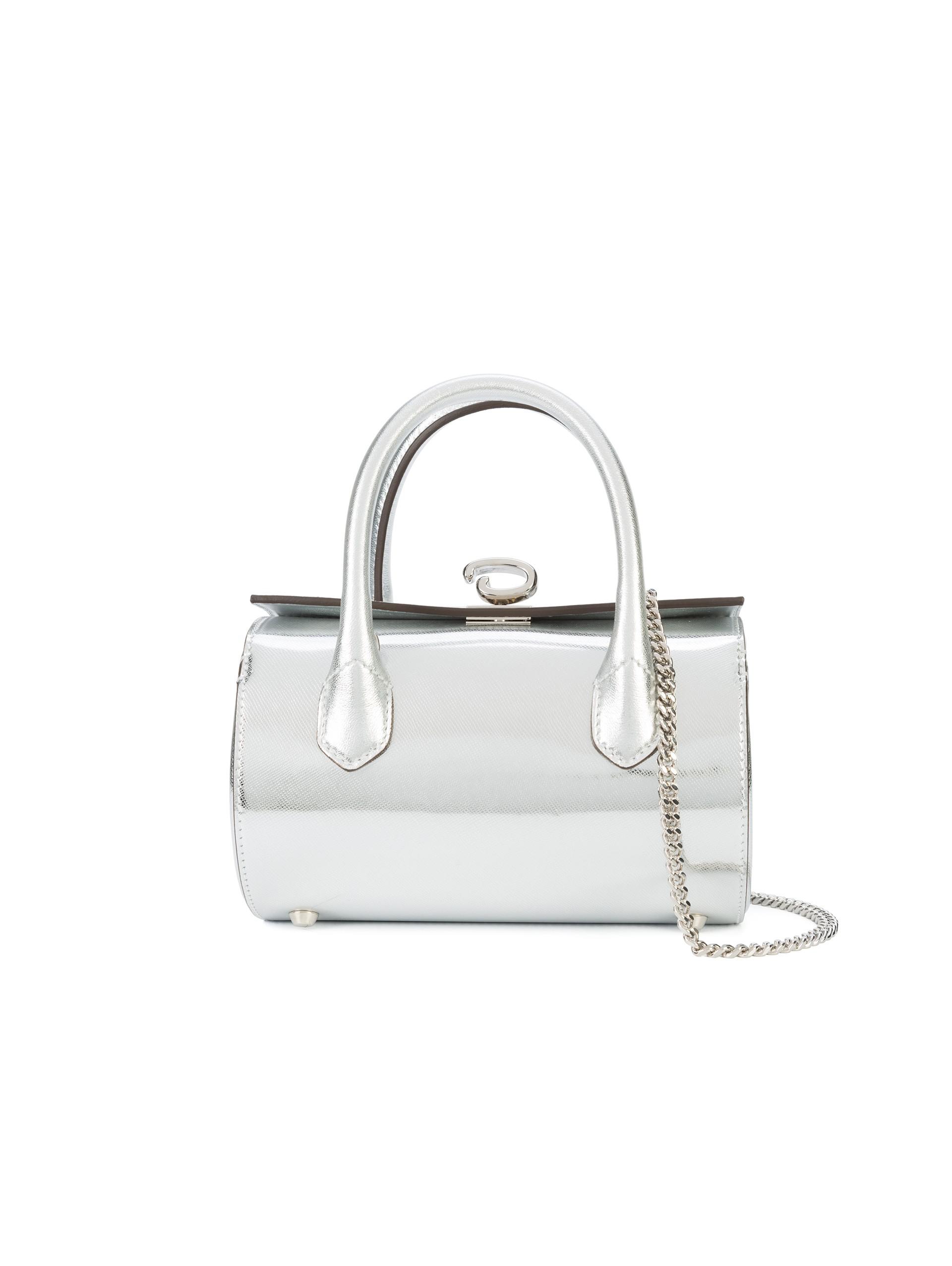 Oscar De La Renta Silver Saffiano Mini Battery Bag In Metallic Lyst Oscar De La Renta