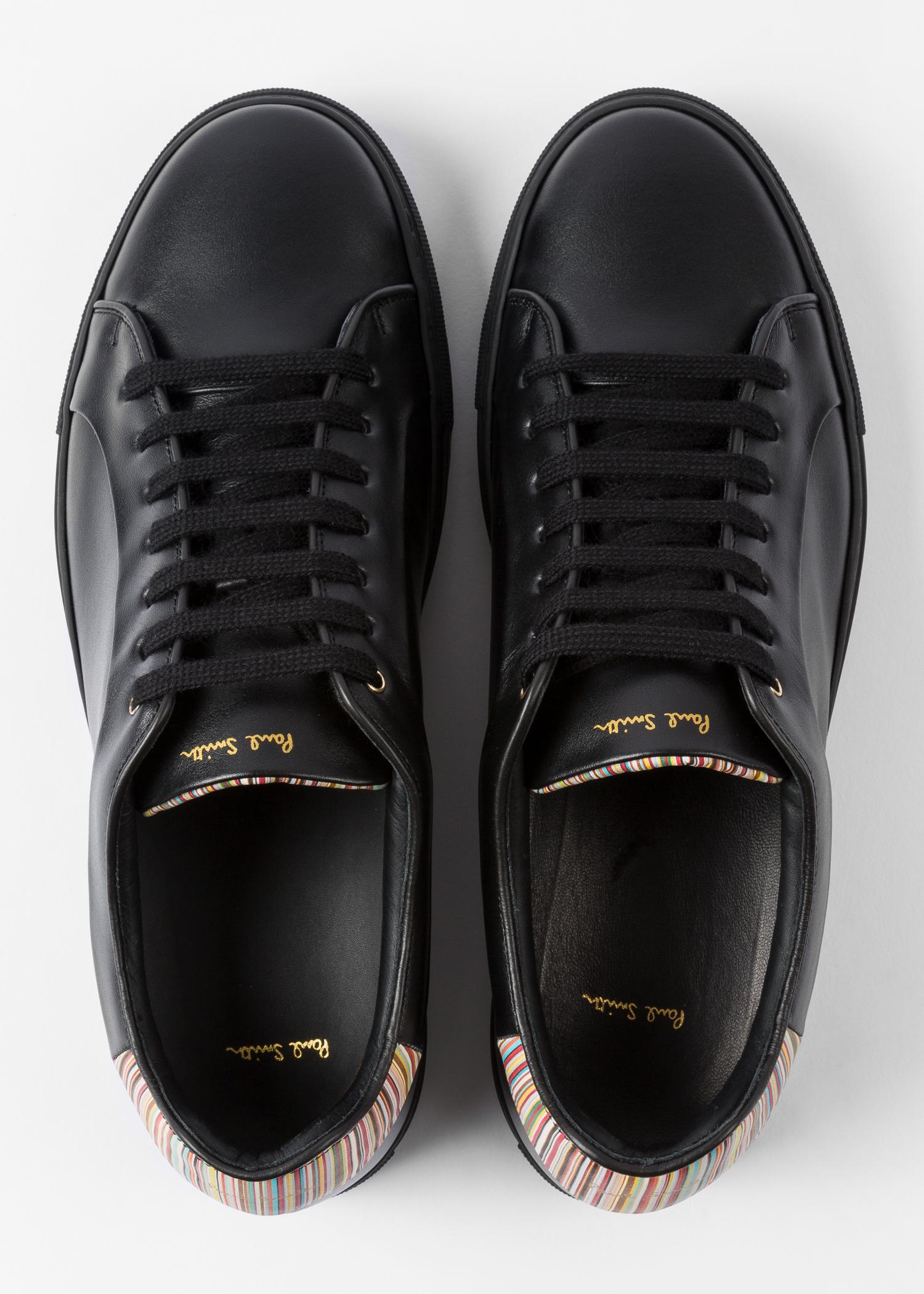 Lyst - Paul Smith Men&#39;s Black Leather &#39;basso&#39; Trainers With Signature Stripe Trims in Black for Men
