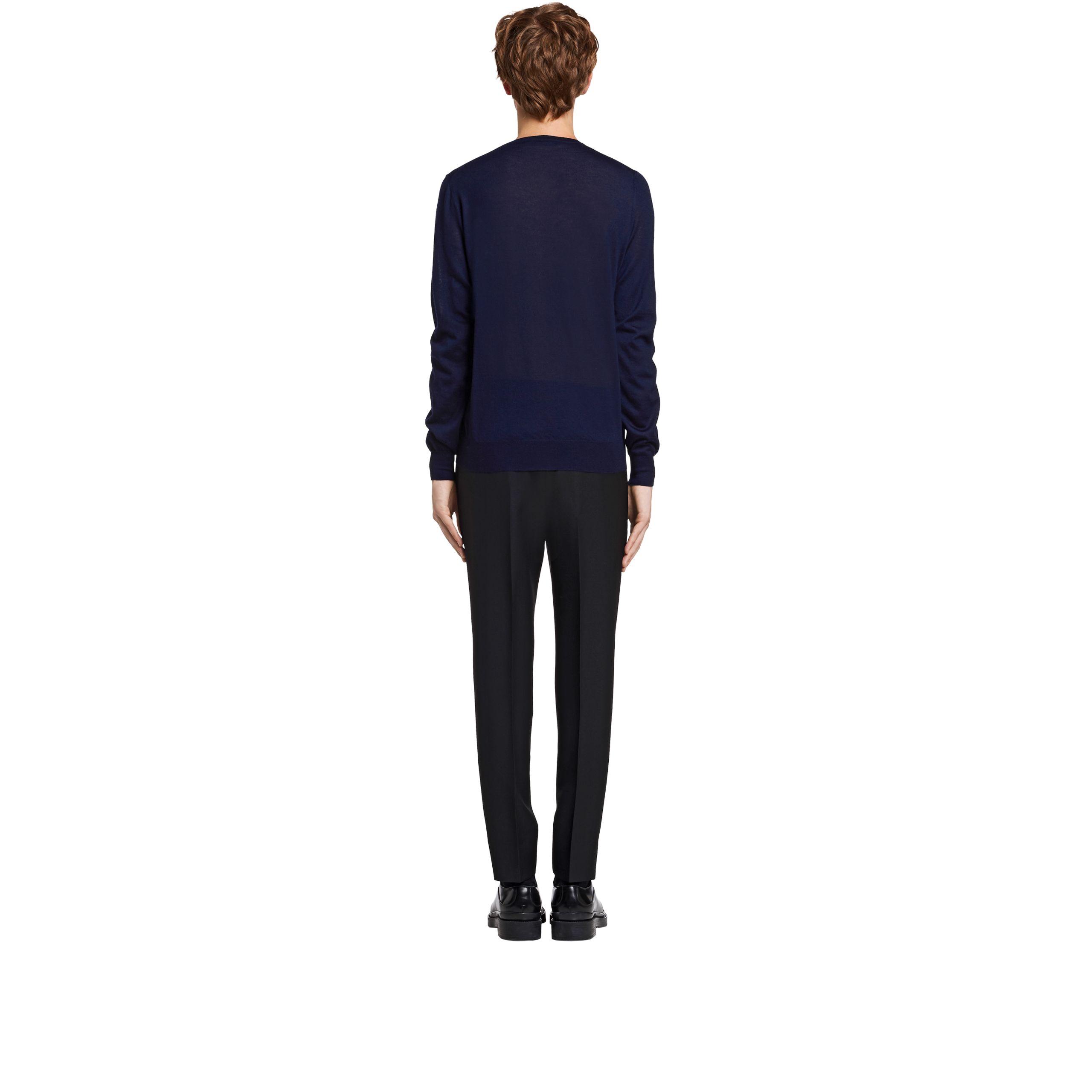 Prada Soft Cashmere Crew-neck Sweater in Blue for Men - Lyst