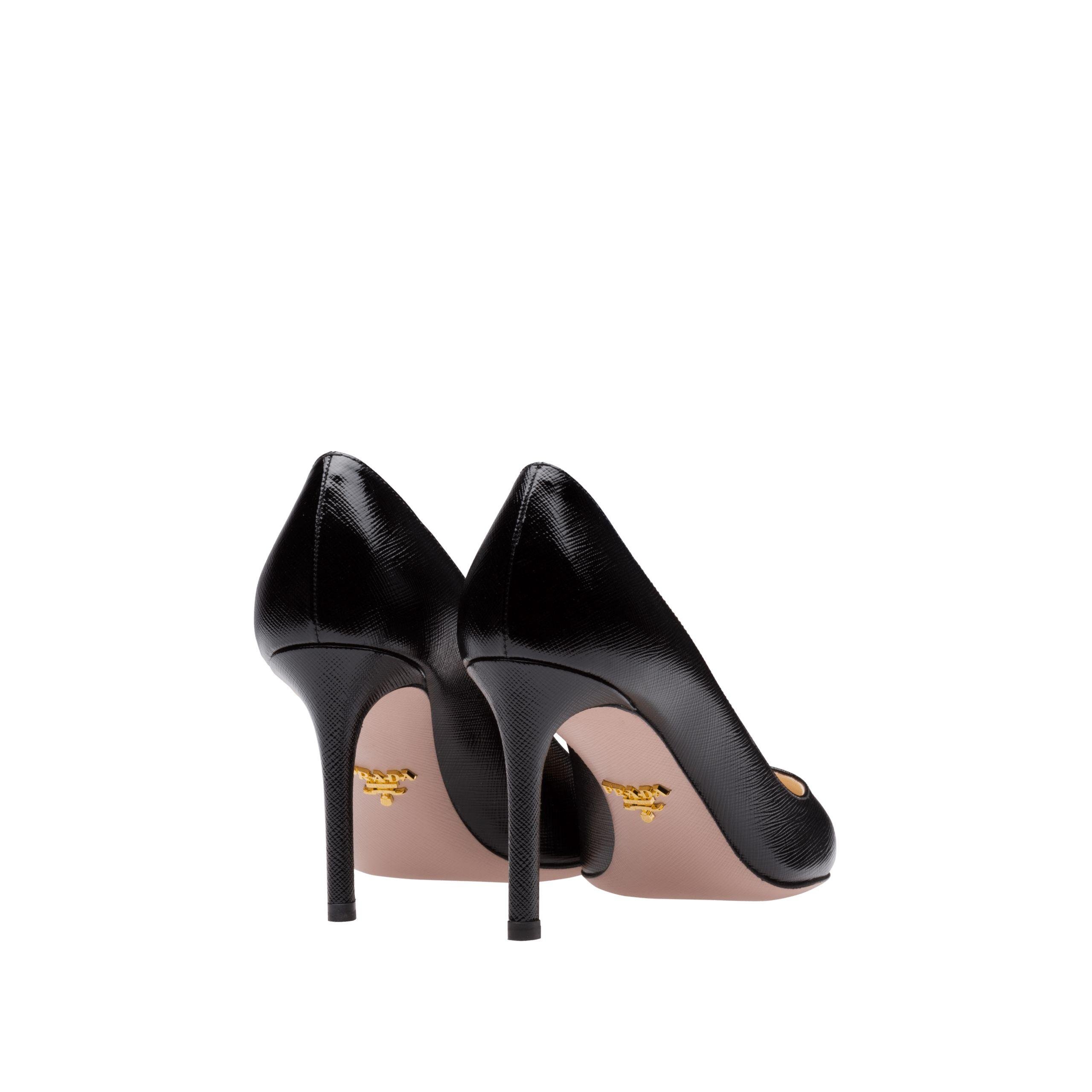 prada patent saffiano leather 85mm pumps