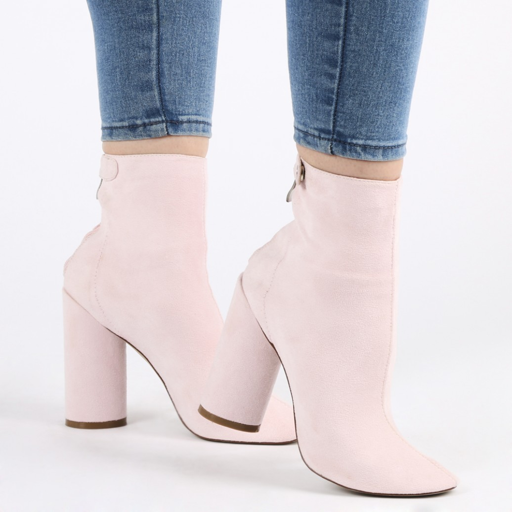 Public Desire Lia Round Heel Ankle Boots In Pink Faux Suede in Pink Lyst