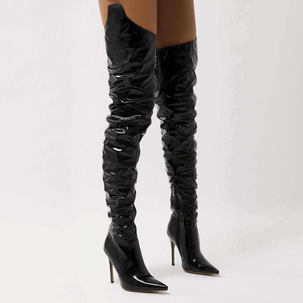 Public desire Houdini Extreme Thigh High Vinyl Boots In Black Patent in ...