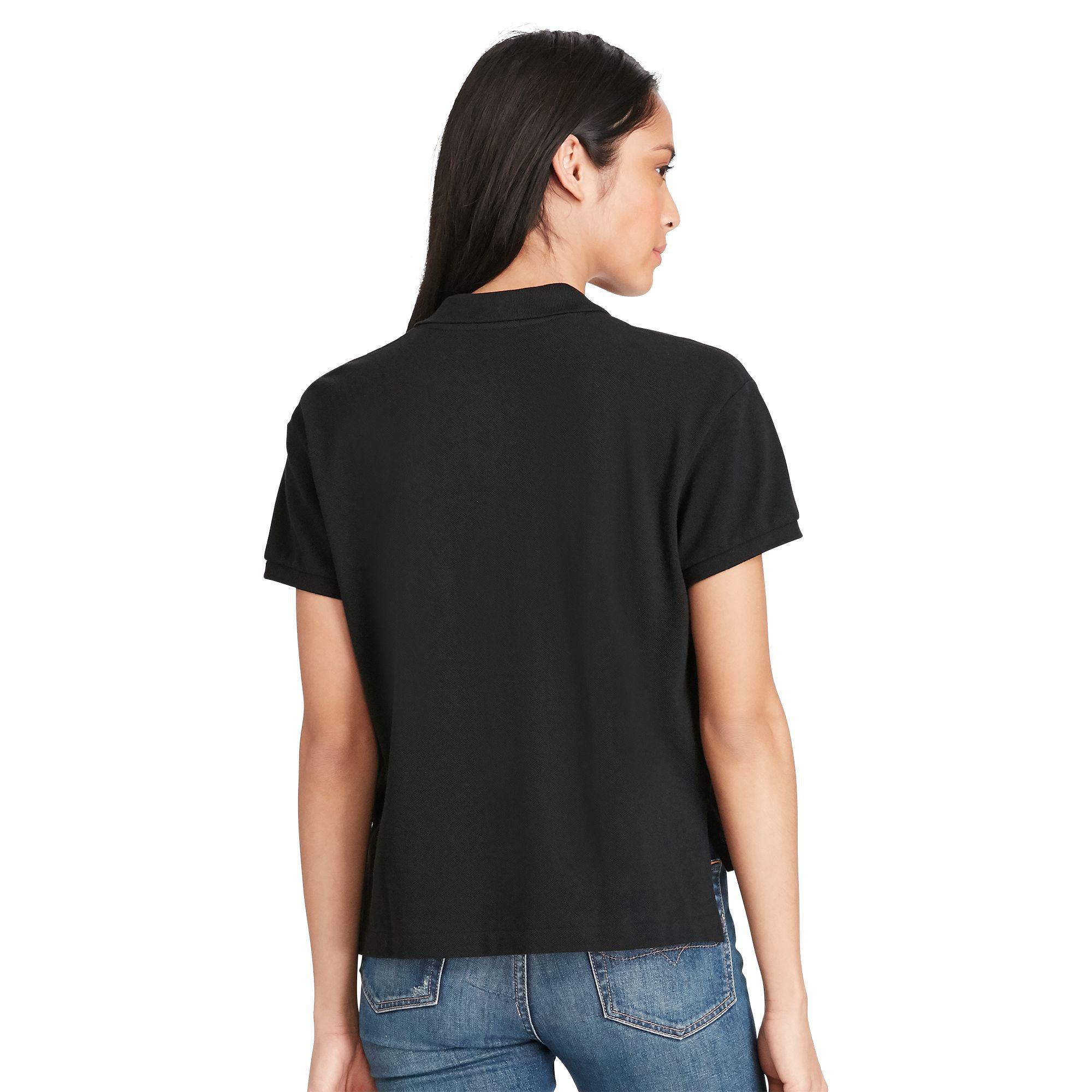 Polo Ralph Lauren Cropped Cotton Mesh Polo In Black Lyst