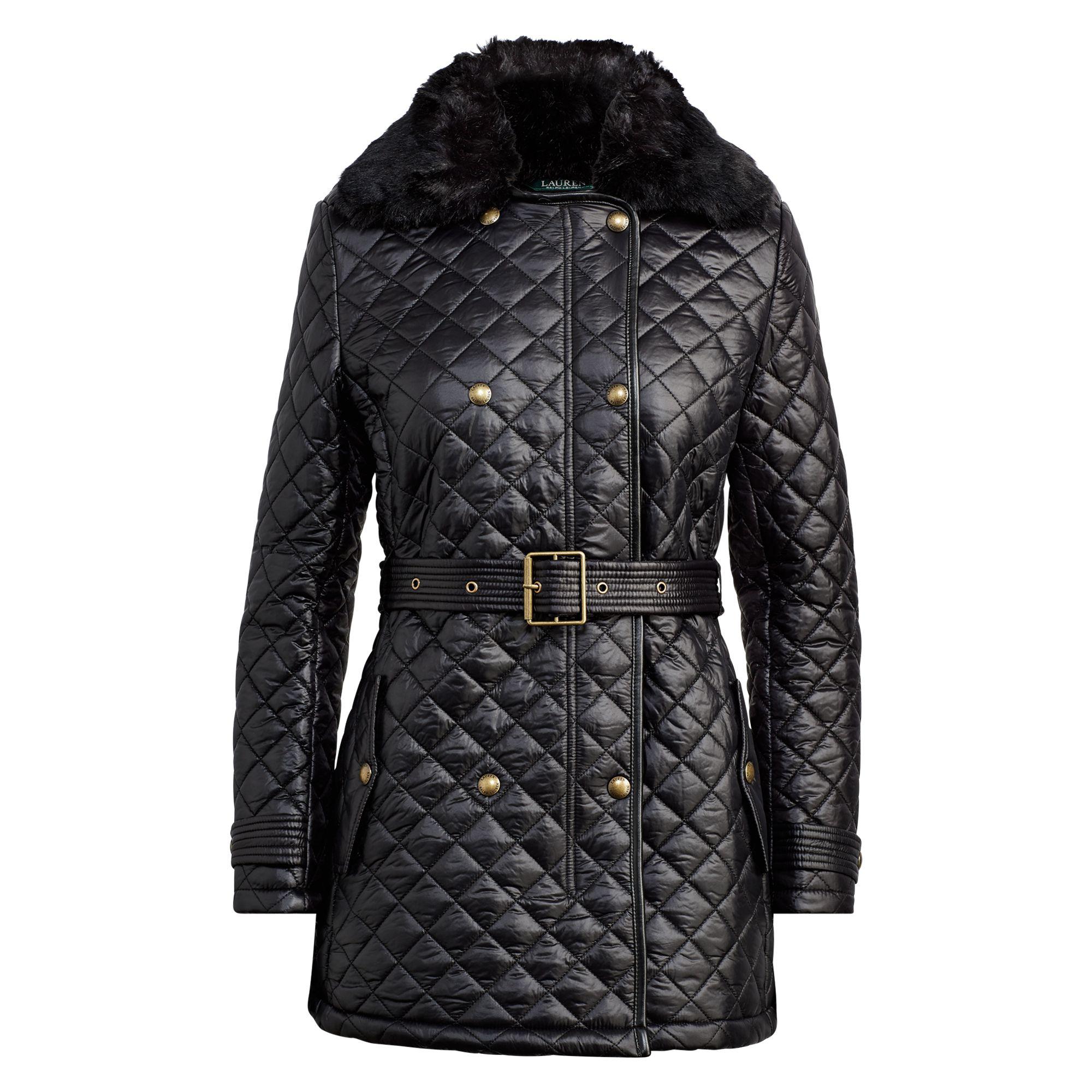 Ralph Lauren Faux Fur Trim Quilted Jacket In Black Lyst Gallery Women S Quilted Jackets