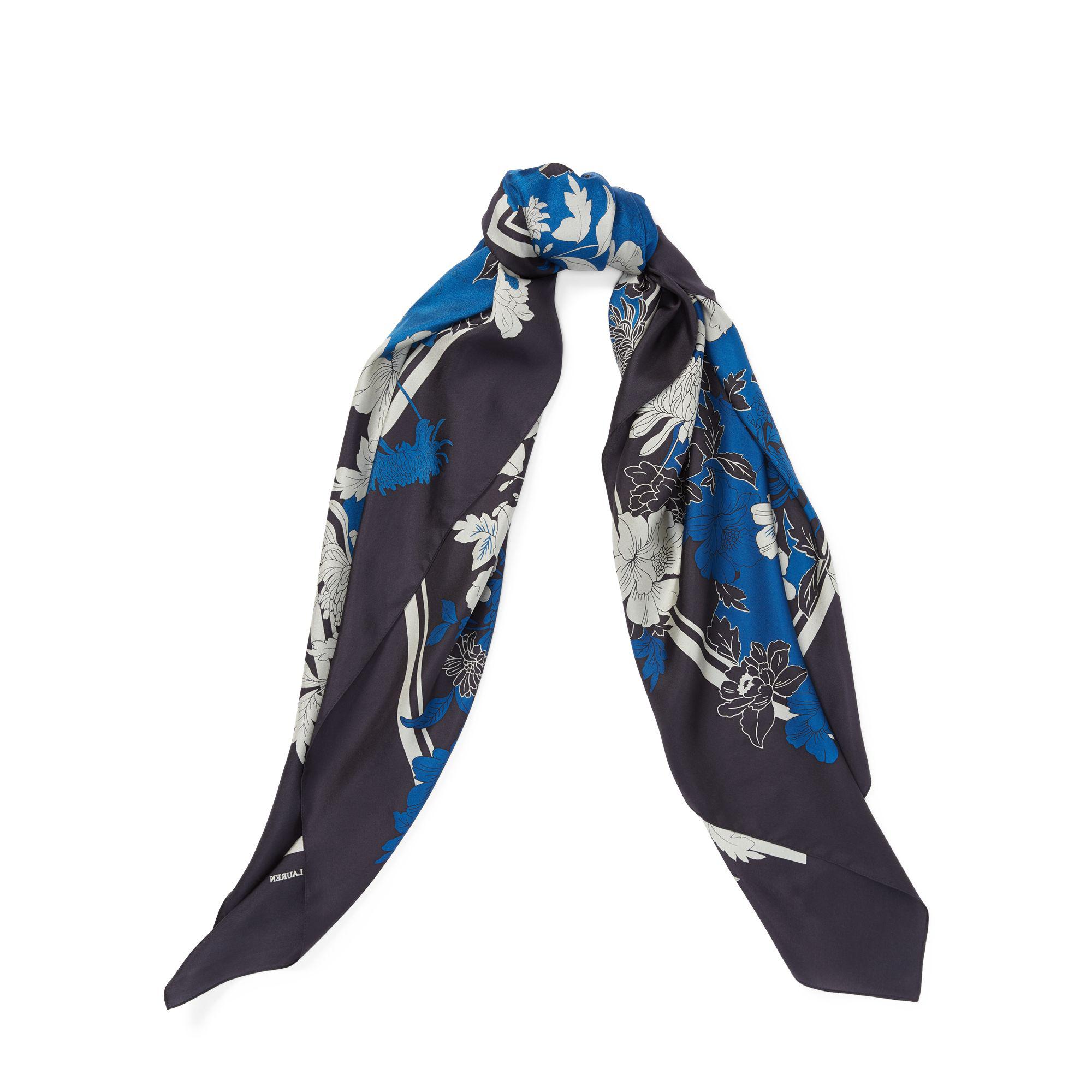 Lyst - Ralph Lauren Floral Silk Twill Scarf in Blue