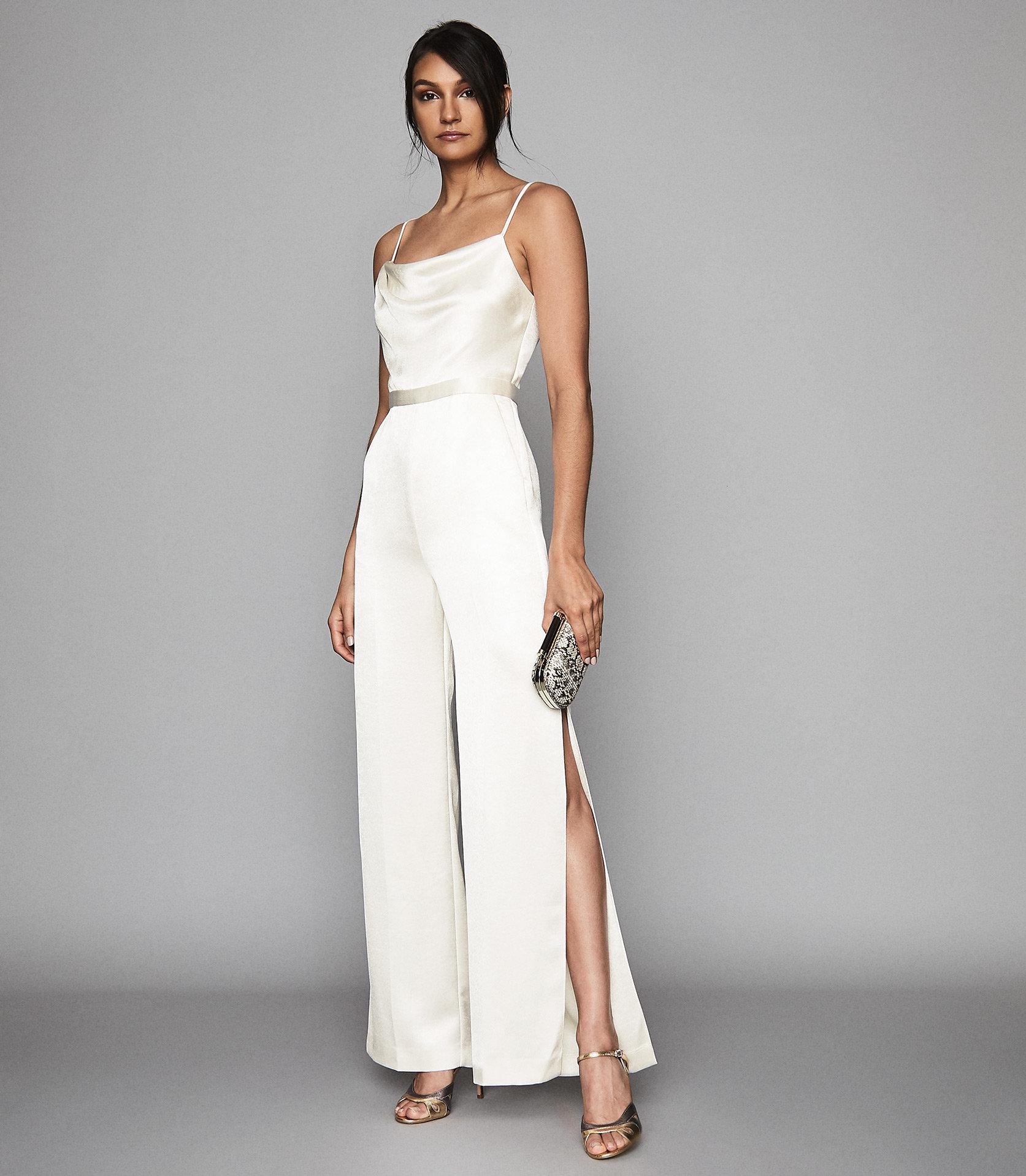 Reiss Satin Cowl Neck Jumpsuit in White - Lyst