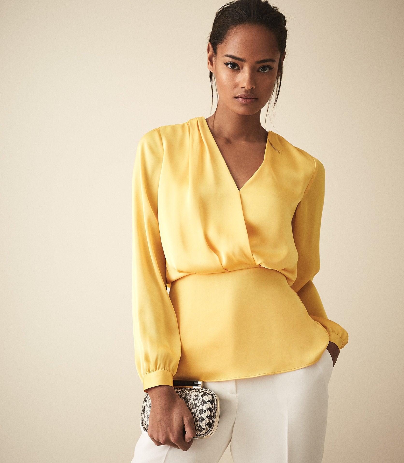 Reiss Plunge Wrap Front Blouse in Yellow - Lyst