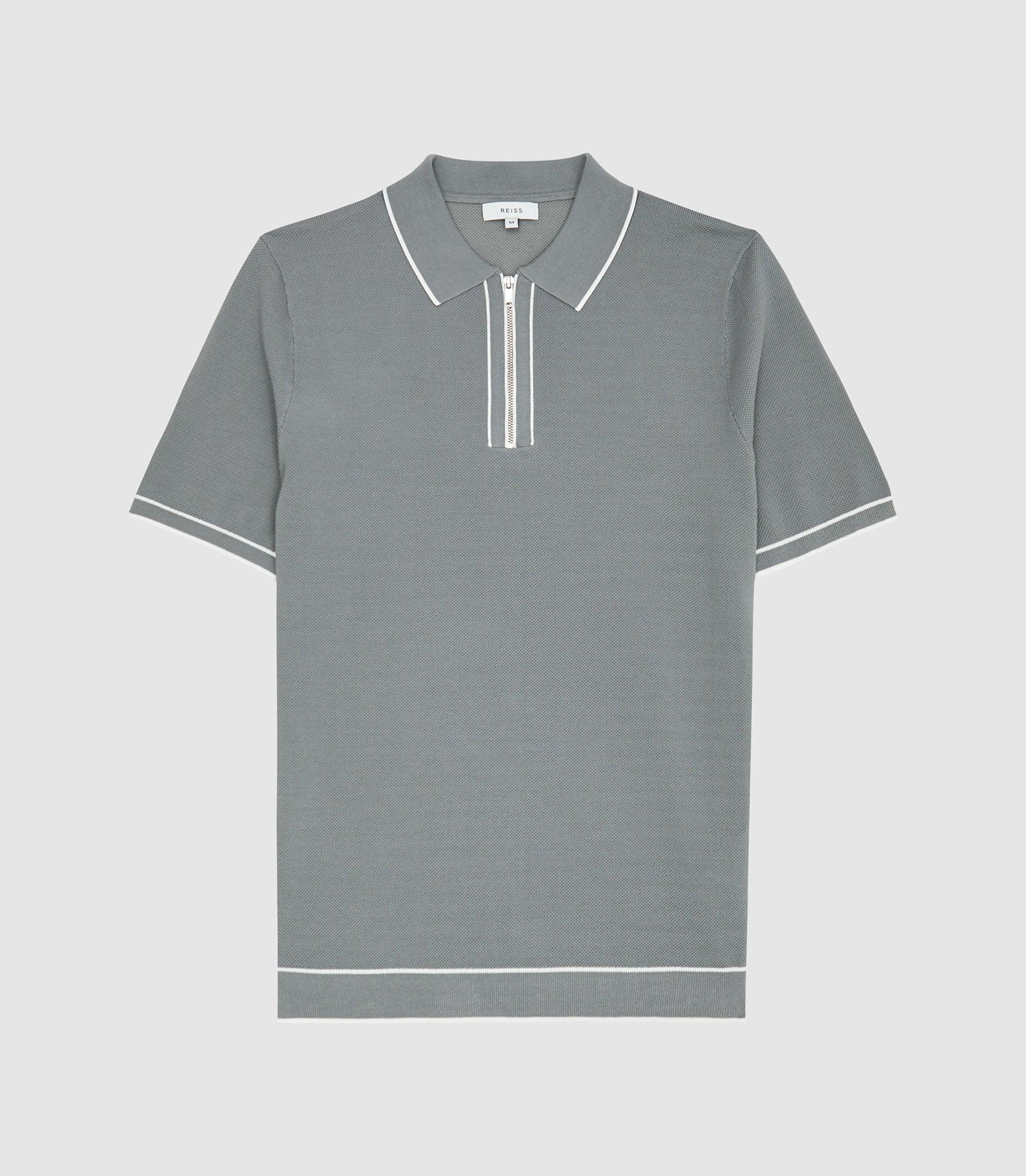 Reiss Tipped Zip Neck Polo in Gray for Men - Lyst