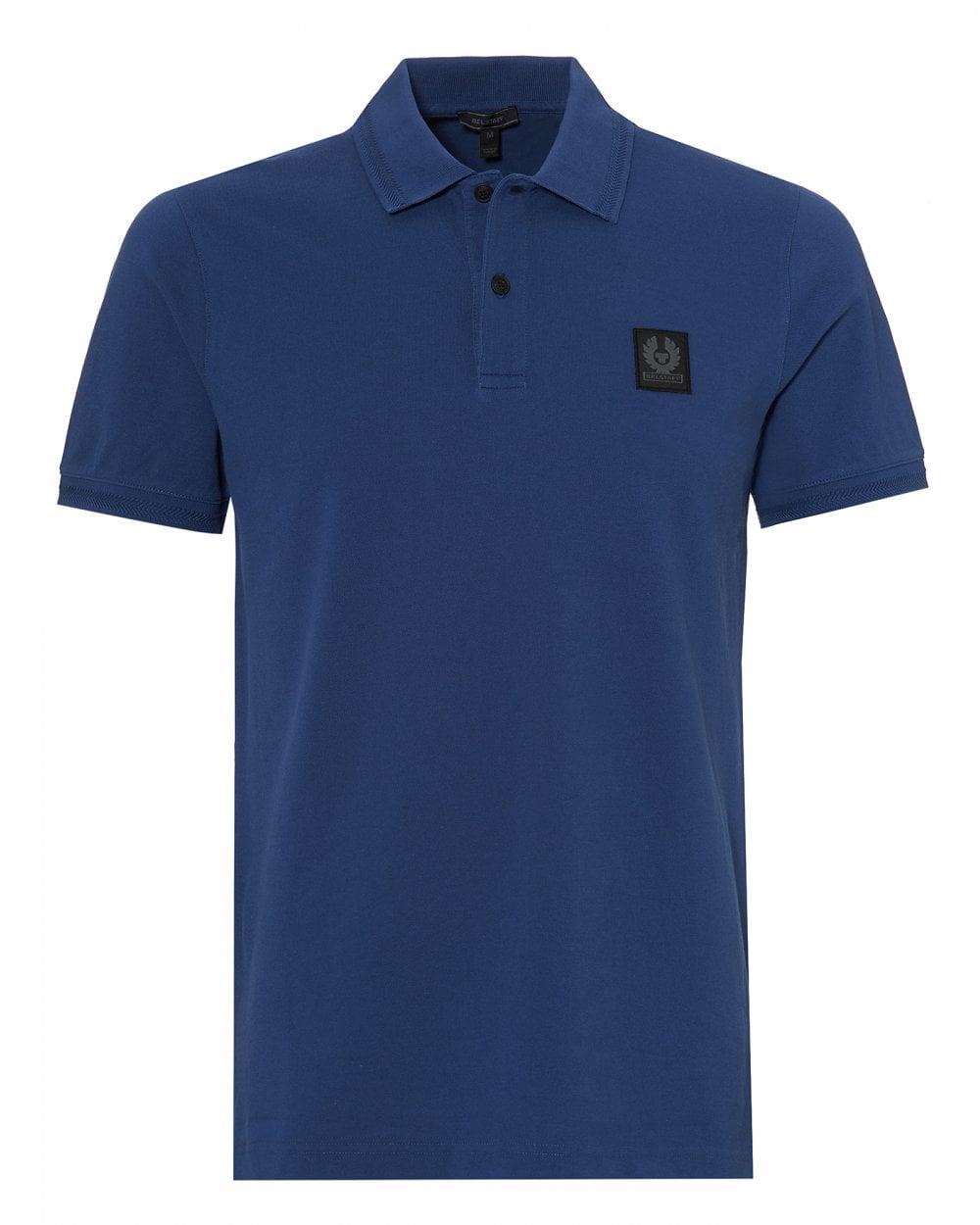 BELSTAFF /'STANNET/' POLO SHIRT CHEST PATCH BLUE PIQUE COTTON