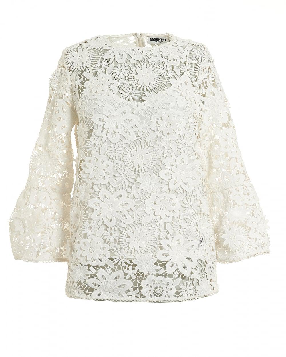 Lyst - Essentiel Antwerp Cream Pimono Large Ivory Floral Lace Top in White