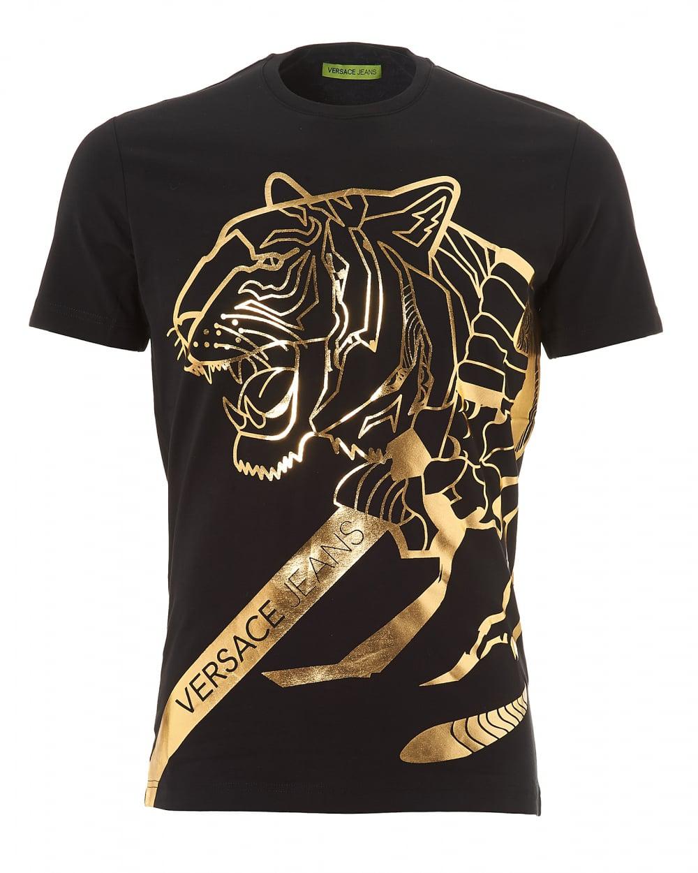 Versace Jeans Cotton Gold Tiger Foil T-shirt, Black Slim ...