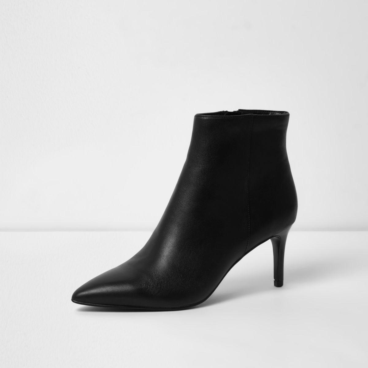 Lyst - River Island Black Leather Pointed Kitten Heel Ankle Boots in Black