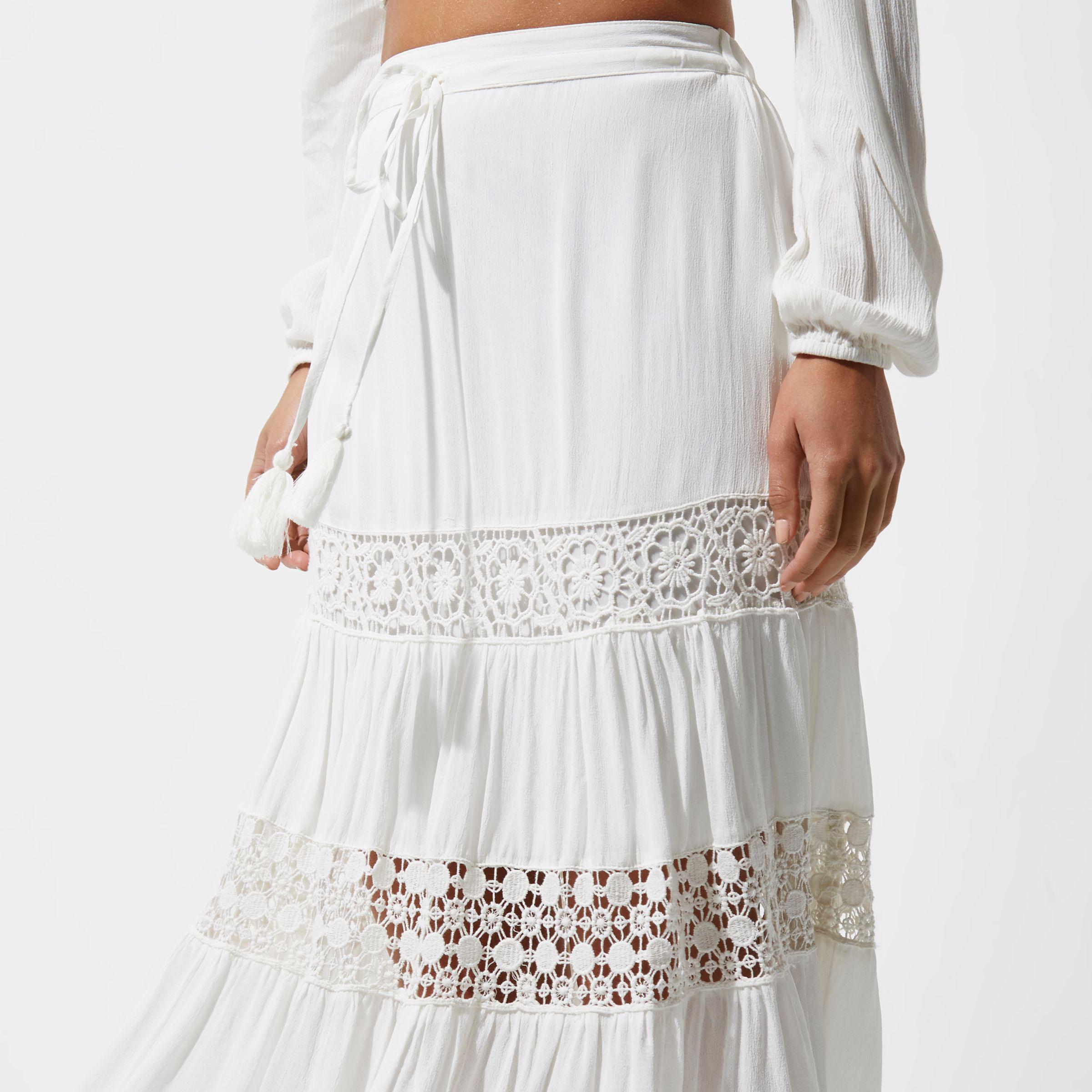 Lyst River Island White Tiered Lace Insert Maxi Skirt In White 0070