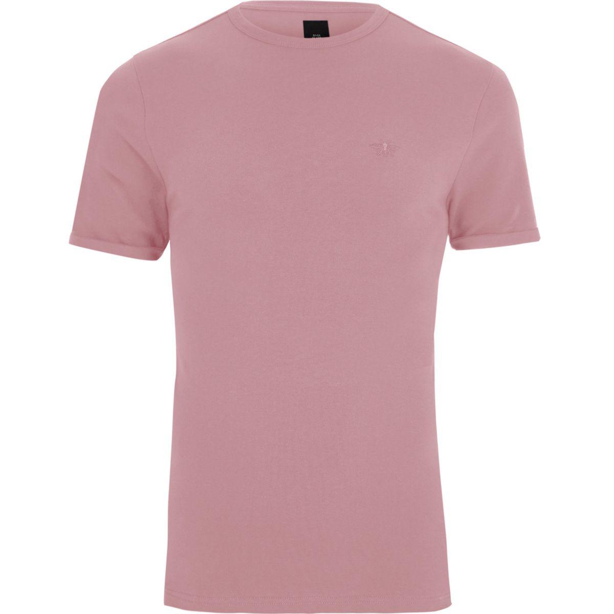River island Pink Pique Muscle Fit T-shirt Pink Pique Muscle Fit T ...