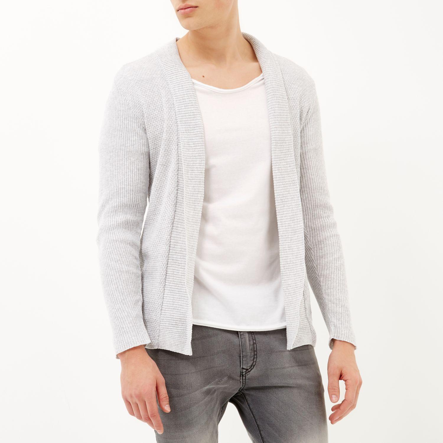 Lyst - River Island Light Grey Open Front Cardigan in Gray for Men