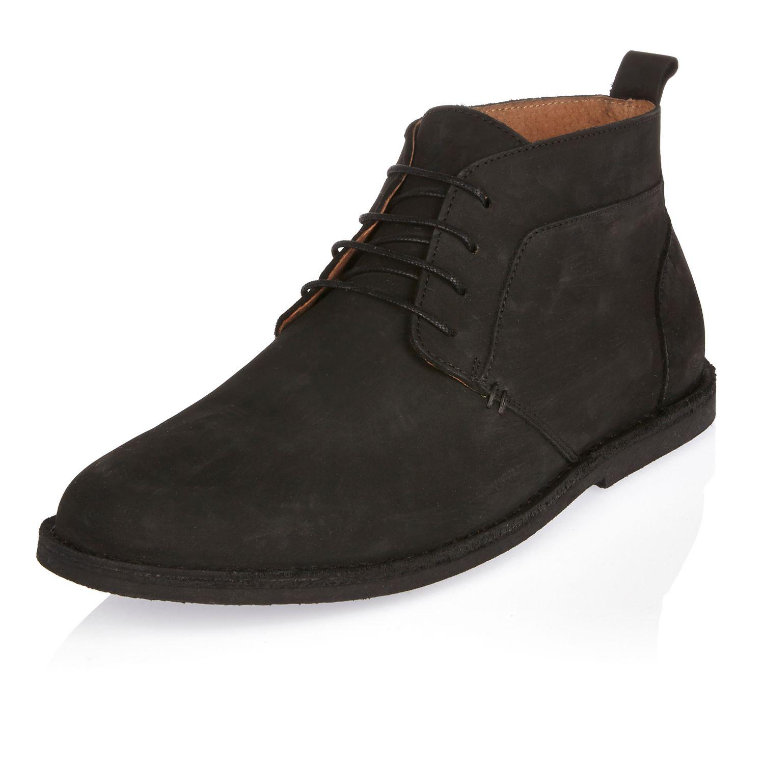 River island Black Nubuck Leather Chukka Boots in Black for Men Lyst